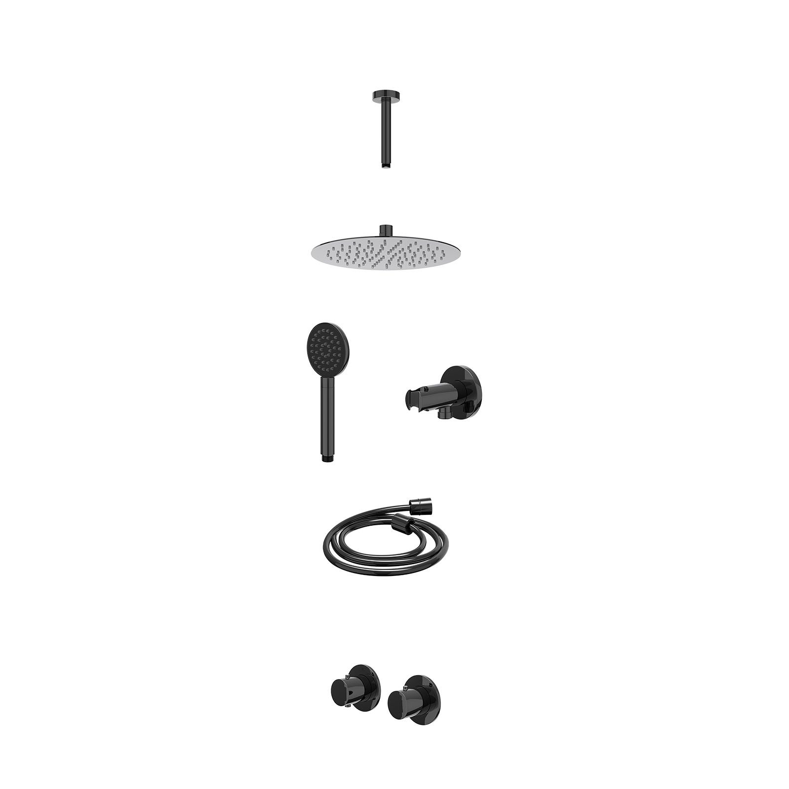 IVY Bond Regendoucheset inbouw symmetry 2-weg - 25cm slim - plafond 15cm - wandhouder - satin spray - excl. inbouwbox - Zwart chroom