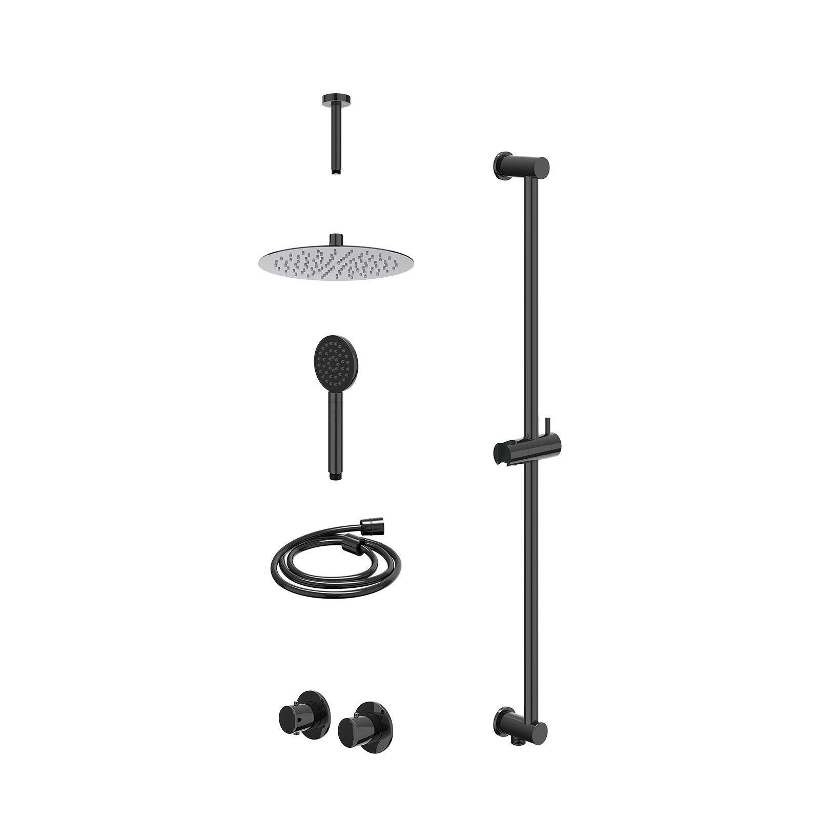 IVY Bond Regendoucheset inbouw symmetry 2-weg - 25cm slim - plafond 15cm - glijstang - satin spray - excl. inbouwbox - Zwart chroom