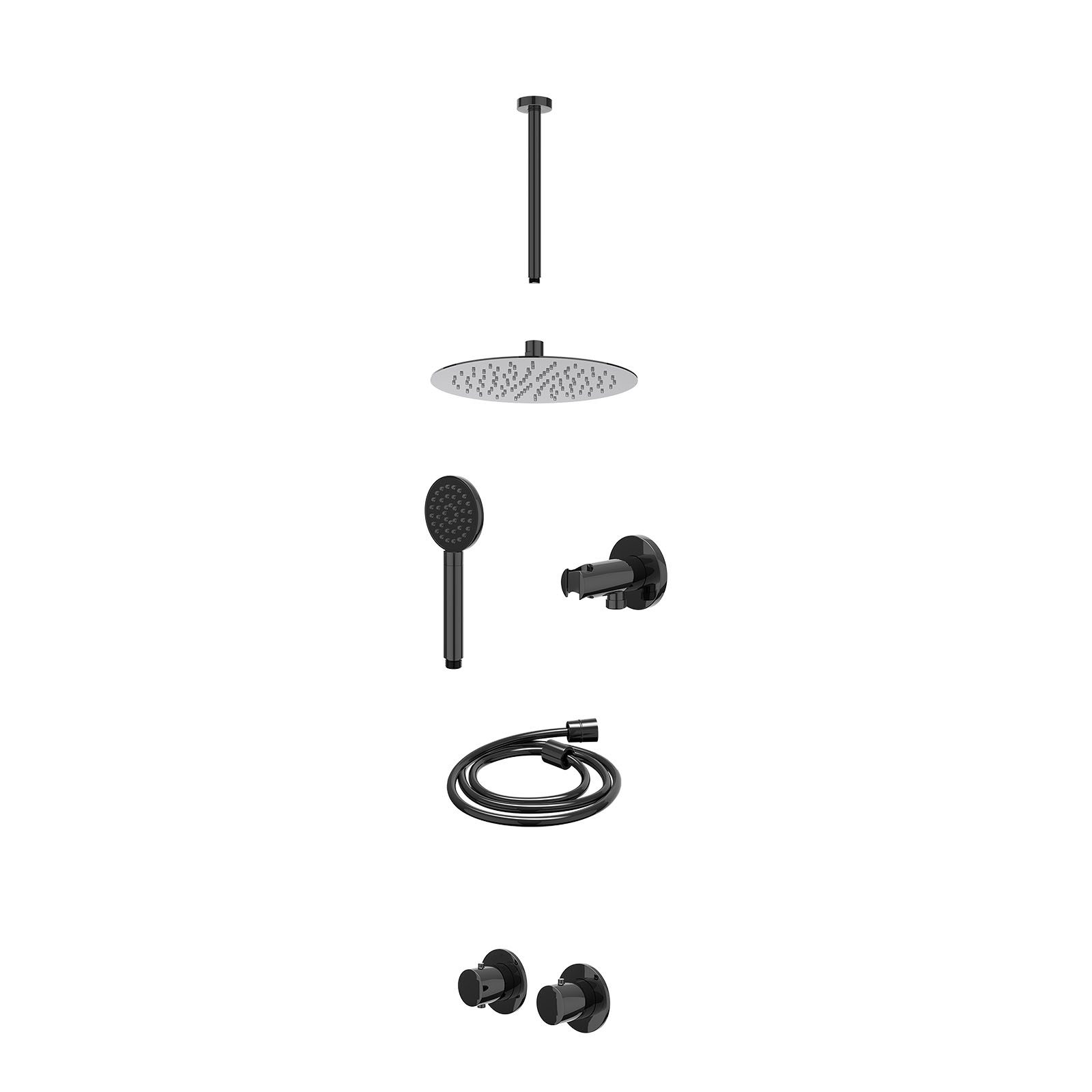 IVY Bond Regendoucheset inbouw symmetry 2-weg - 25cm slim - plafond 30cm - wandhouder - satin spray - excl. inbouwbox - Zwart chroom