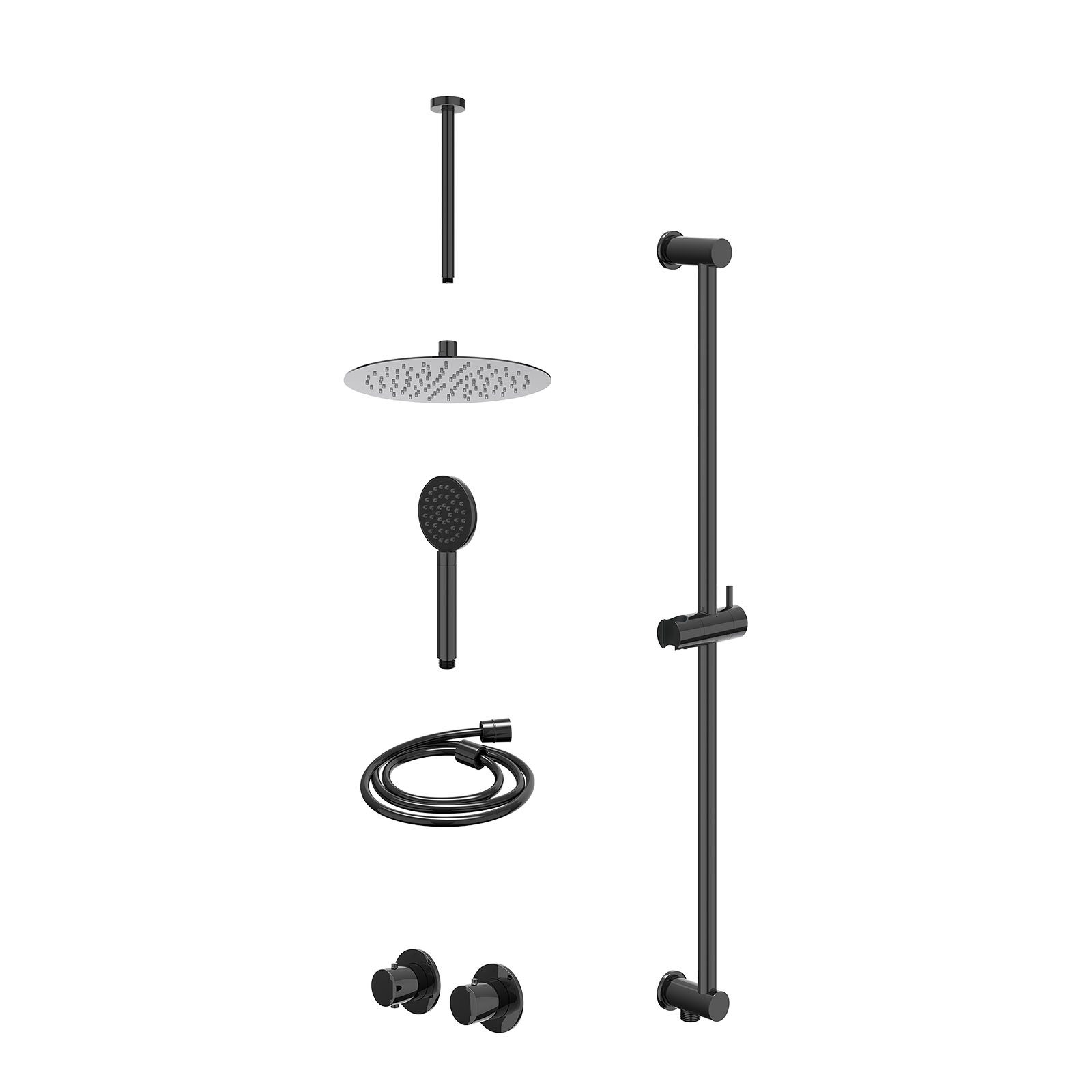 IVY Bond Regendoucheset inbouw symmetry 2-weg - 25cm slim - plafond 30cm - glijstang - satin spray - excl. inbouwbox - Zwart chroom