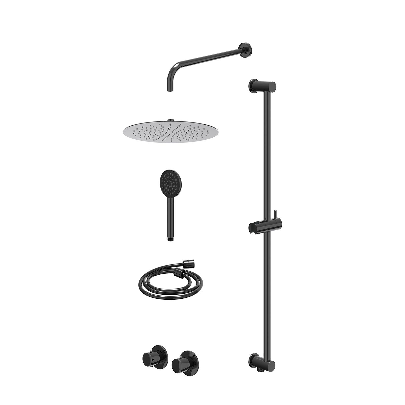 IVY Bond Regendoucheset inbouw symmetry 2-weg - 30cm slim - wandarm 40cm - glijstang - satin spray - excl. inbouwbox - Zwart chroom