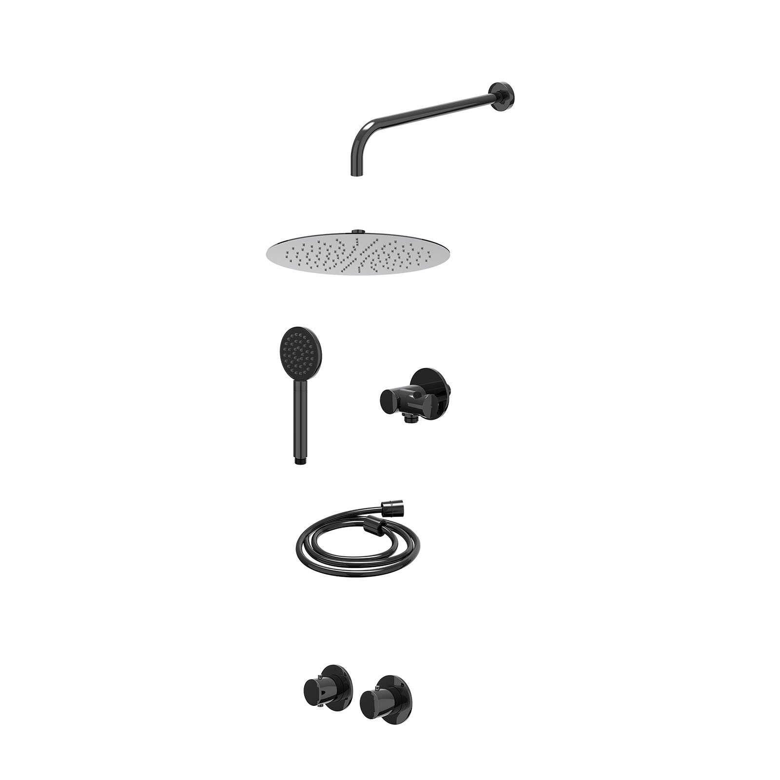 IVY Bond Regendoucheset inbouw symmetry 2-weg - 30cm slim - wandarm 40cm - verstelbare steun - satin spray - excl. inbouwbox - Zwart chroom
