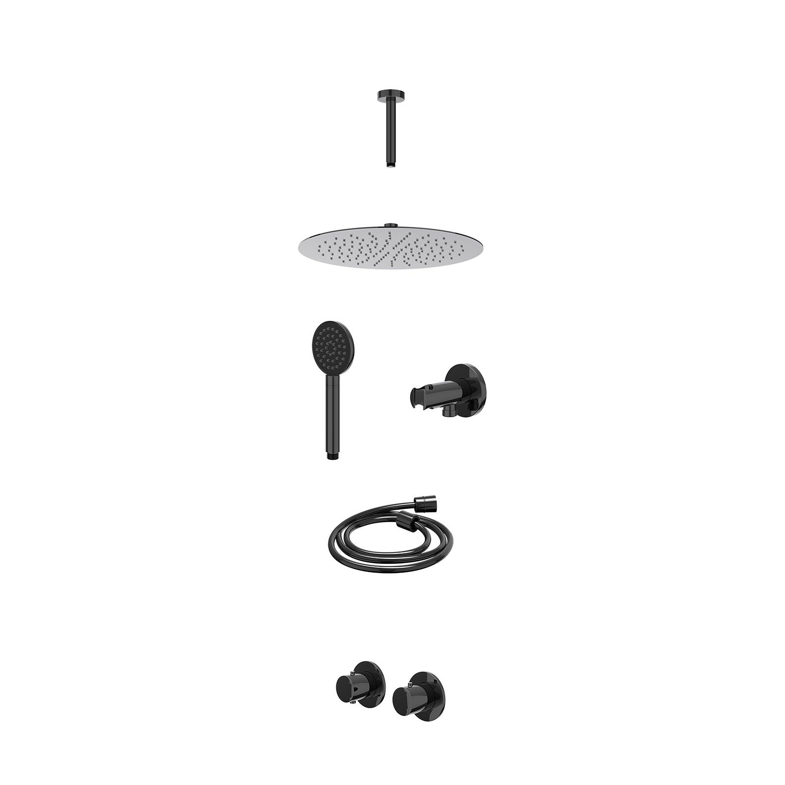 IVY Bond Regendoucheset inbouw symmetry 2-weg - 30cm slim - plafond 15cm - wandhouder - satin spray - excl. inbouwbox - Zwart chroom