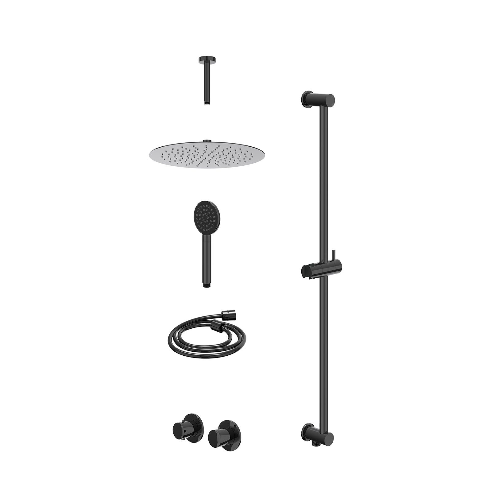 IVY Bond Regendoucheset inbouw symmetry 2-weg - 30cm slim - plafond 15cm - glijstang - satin spray - excl. inbouwbox - Zwart chroom