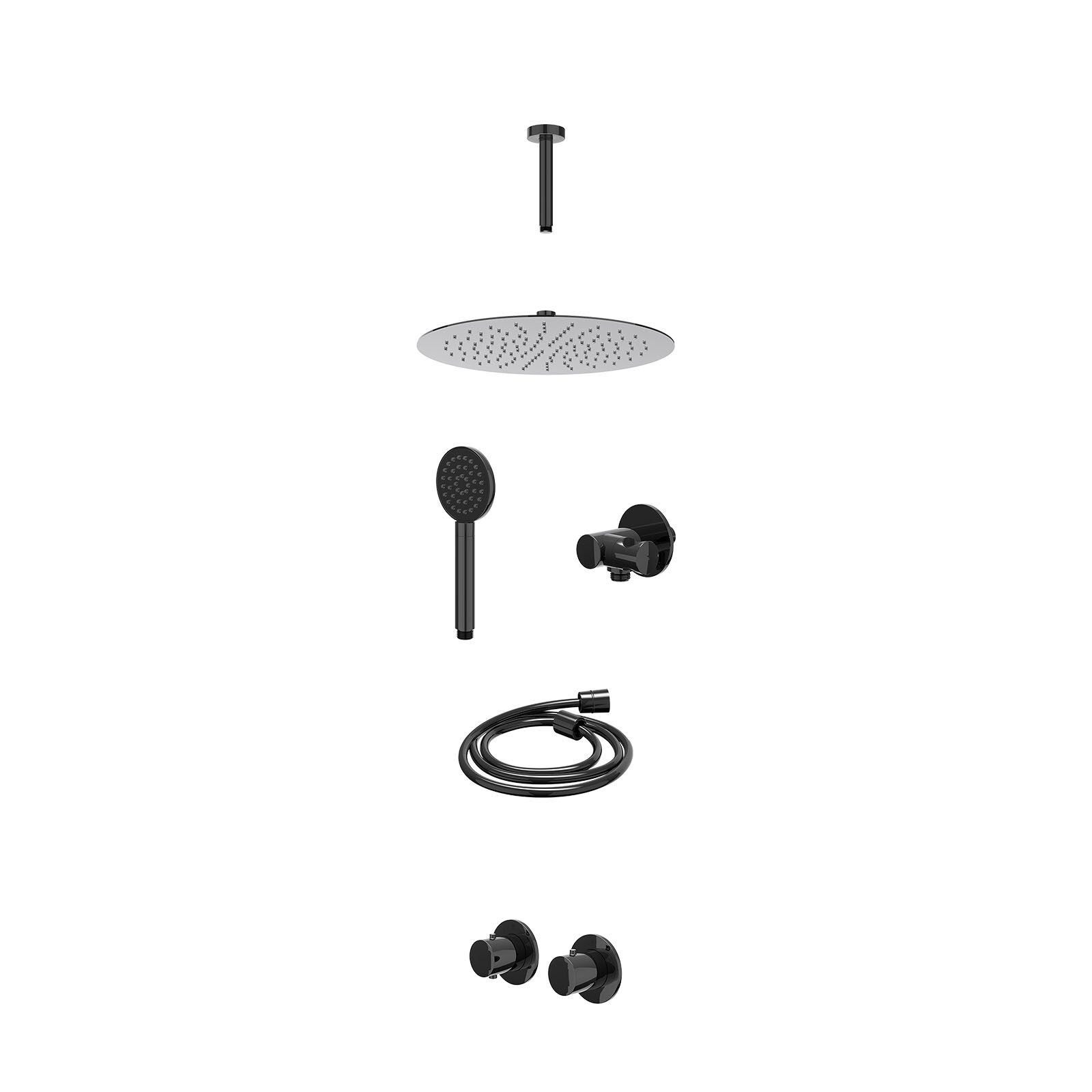 IVY Bond Regendoucheset inbouw symmetry 2-weg - 30cm slim - plafond 15cm - verstelbare steun - satin spray - excl. inbouwbox - Zwart chroom