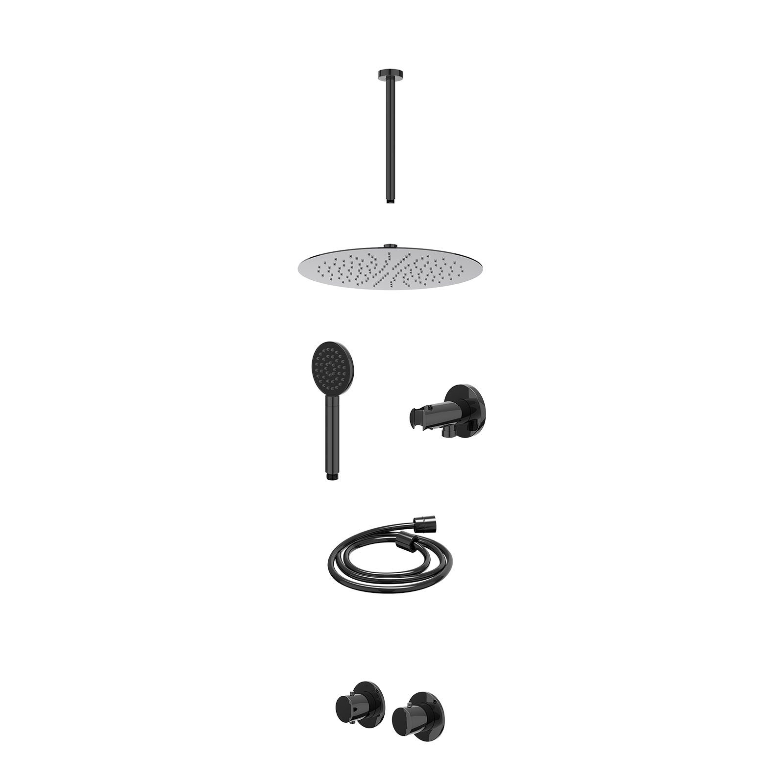IVY Bond Regendoucheset inbouw symmetry 2-weg - 30cm slim - plafond 30cm - wandhouder - satin spray - excl. inbouwbox - Zwart chroom
