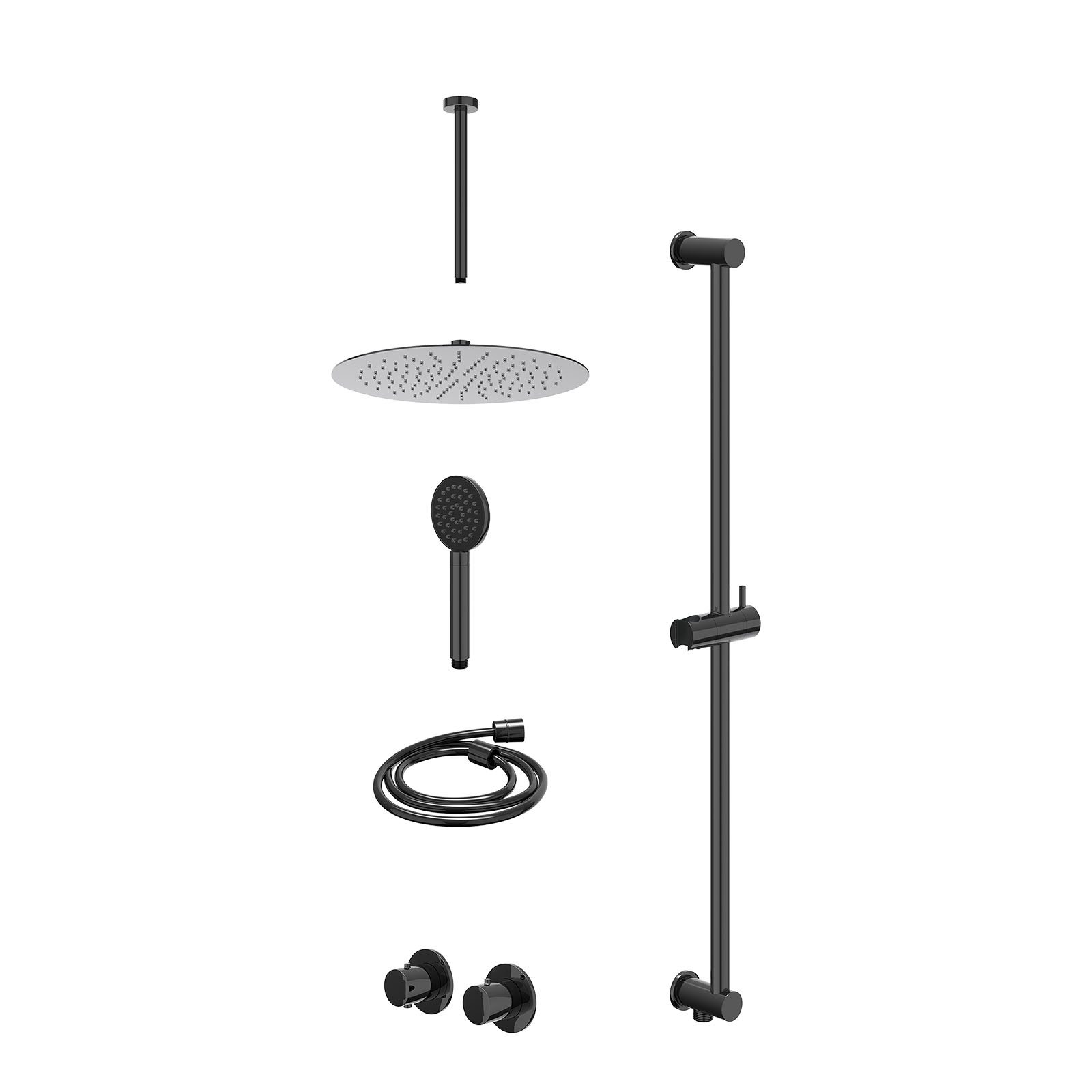 IVY Bond Regendoucheset inbouw symmetry 2-weg - 30cm slim - plafond 30cm - glijstang - satin spray - excl. inbouwbox - Zwart chroom