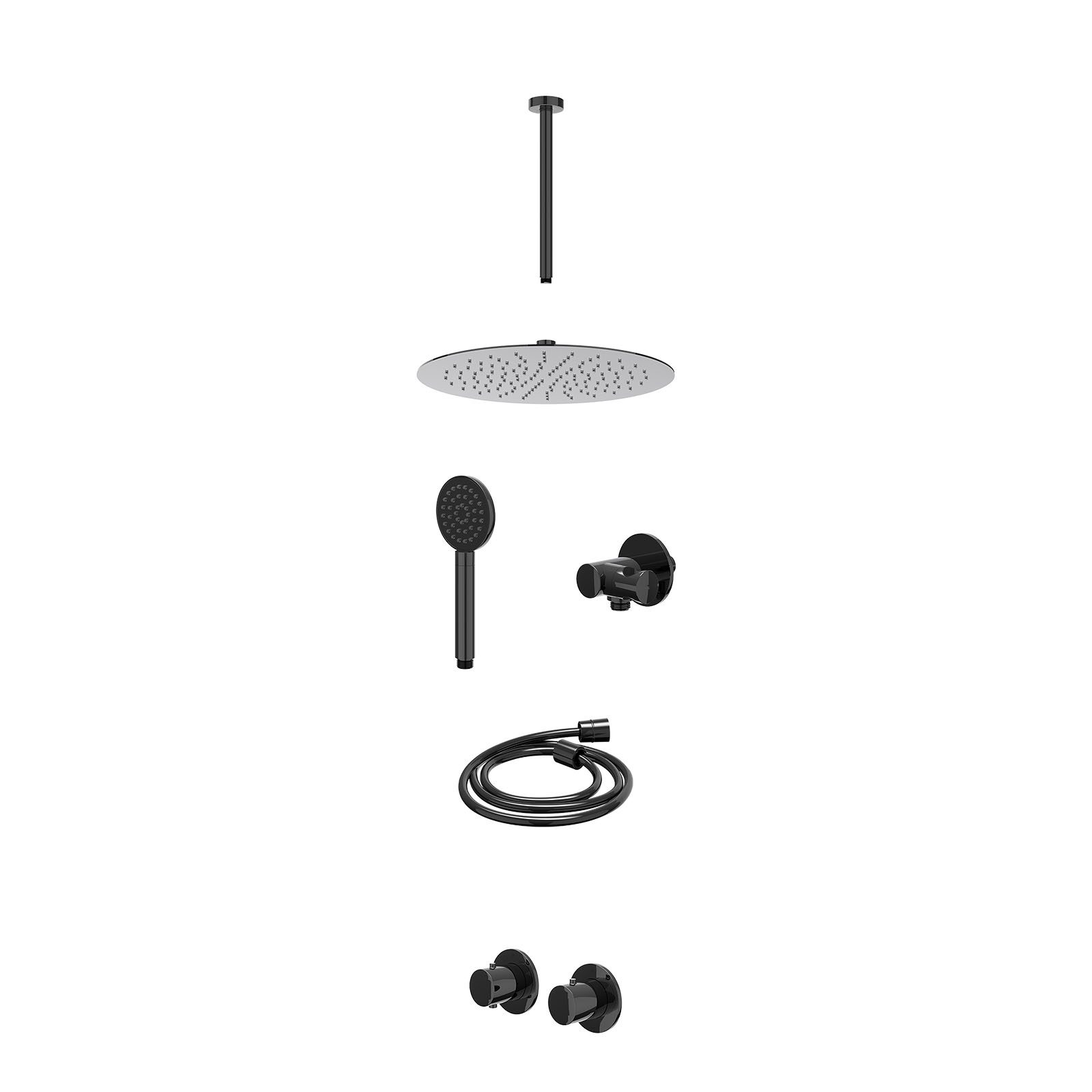 IVY Bond Regendoucheset inbouw symmetry 2-weg - 30cm slim - plafond 30cm - verstelbare steun - satin spray - excl. inbouwbox - Zwart chroom