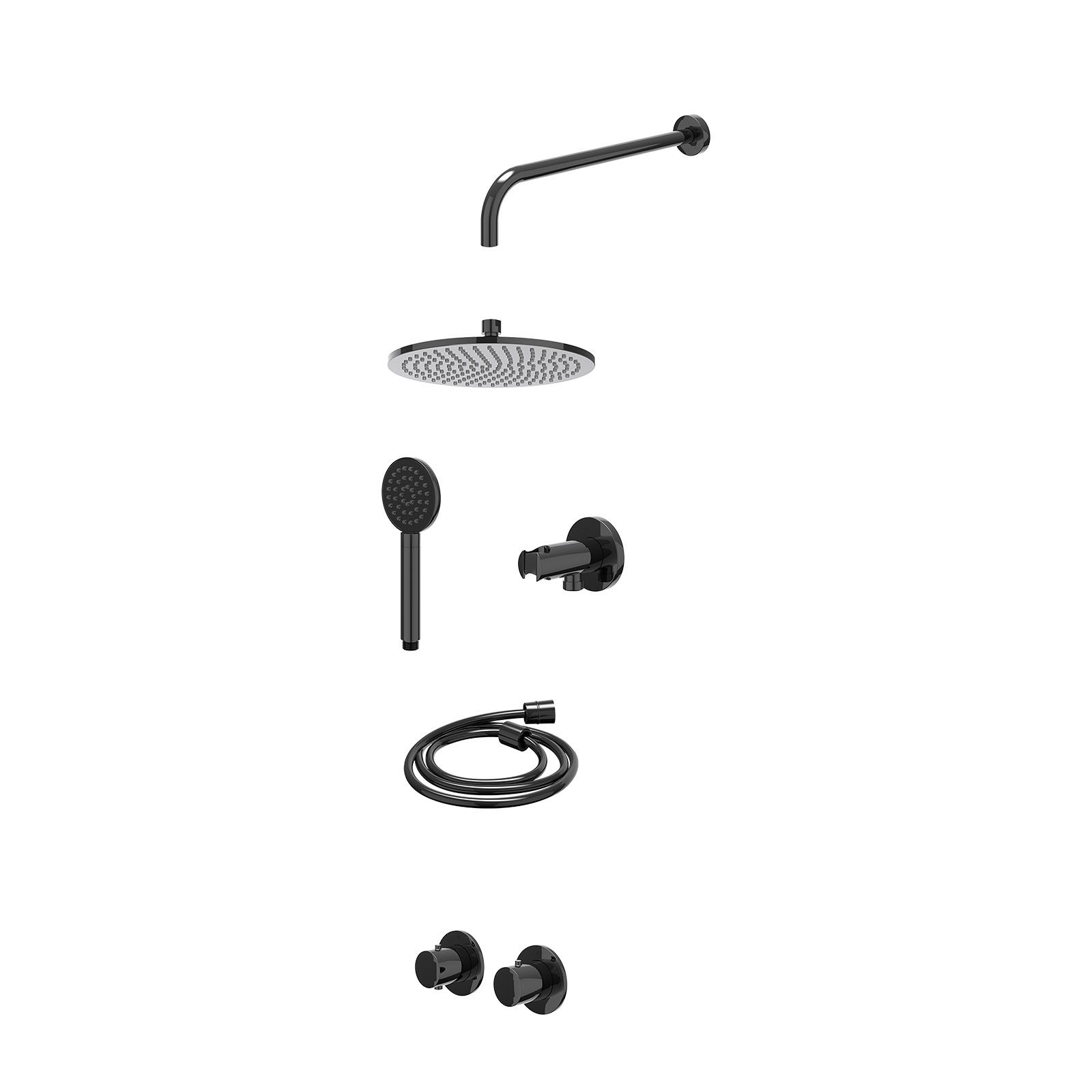 IVY Bond Regendoucheset inbouw symmetry 2-weg - 25cm medium - wandarm 40cm - wandhouder - satin spray - excl. inbouwbox - Zwart chroom