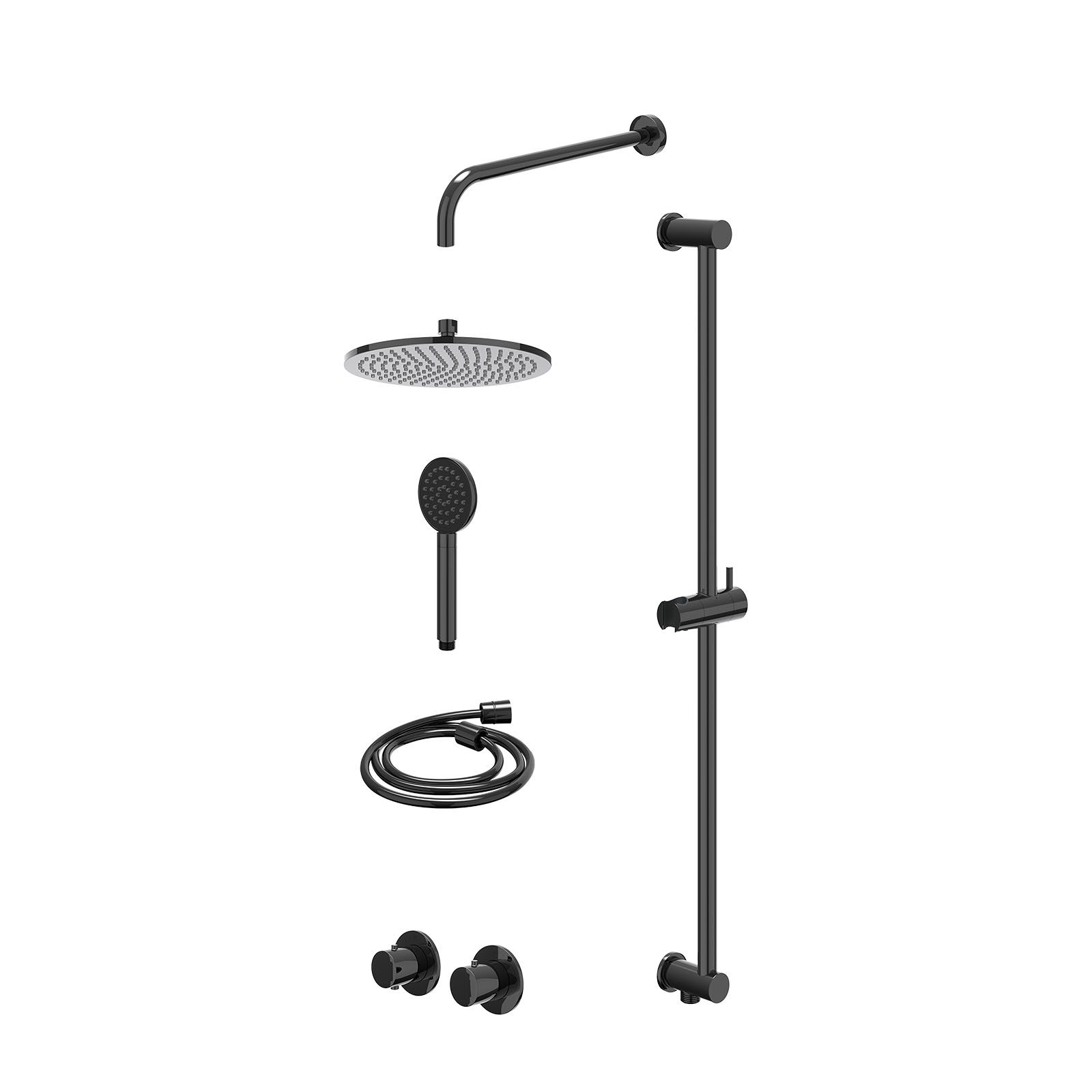 IVY Bond Regendoucheset inbouw symmetry 2-weg - 25cm medium - wandarm 40cm - glijstang - satin spray - excl. inbouwbox - Zwart chroom