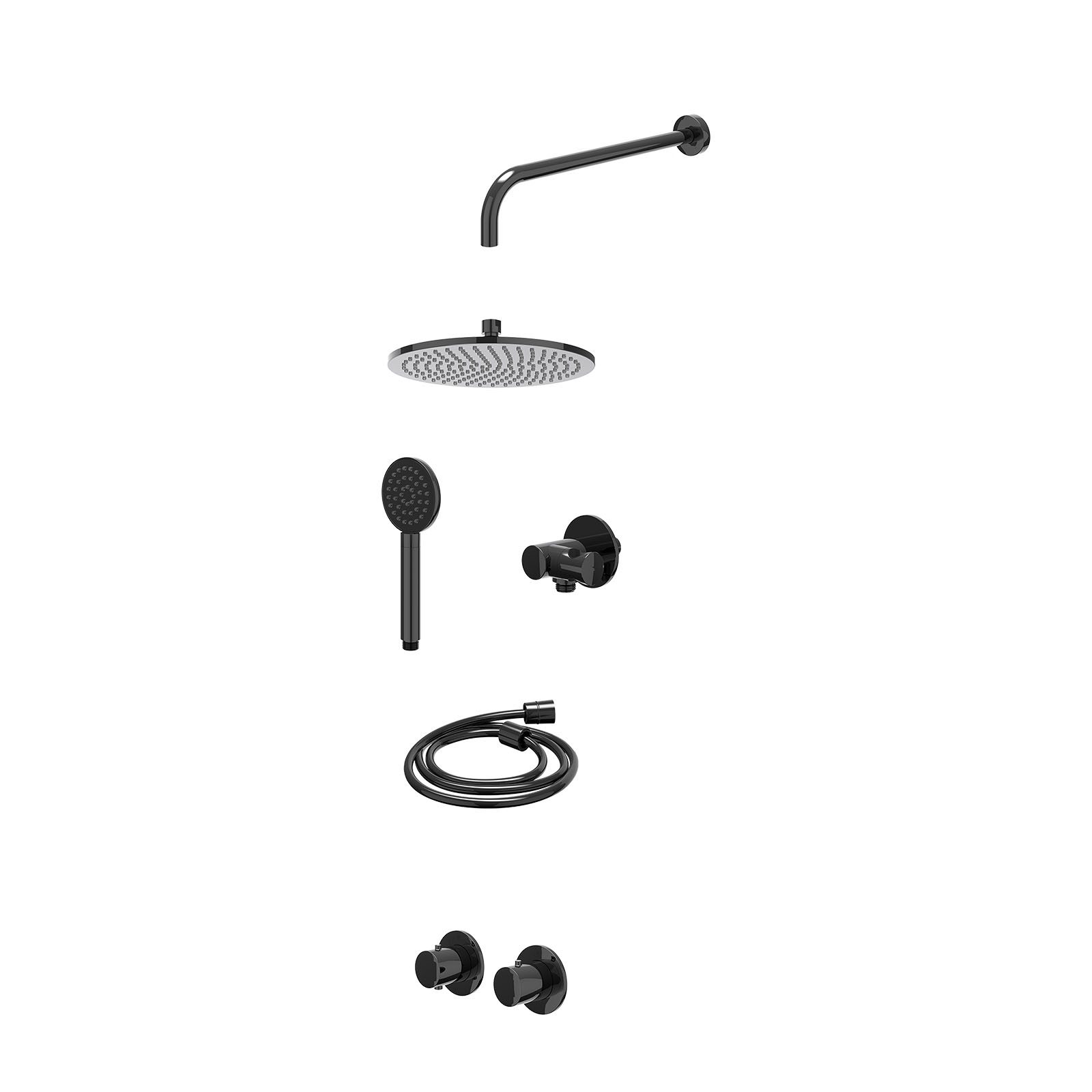 IVY Bond Regendoucheset inbouw symmetry 2-weg - 25cm medium - wandarm 40cm - verstelbare steun - satin spray - excl. inbouwbox - Zwart chroom