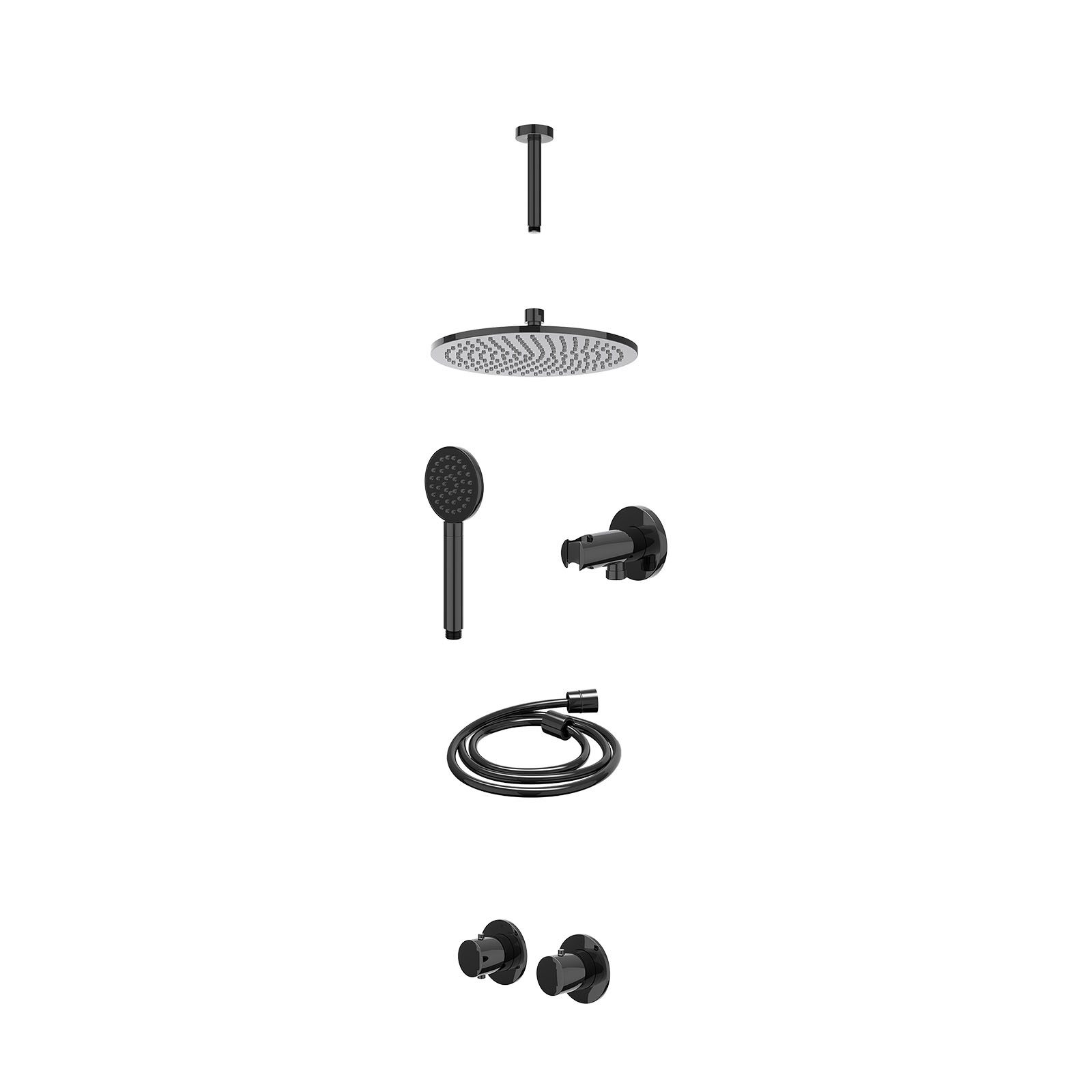 IVY Bond Regendoucheset inbouw symmetry 2-weg - 25cm medium - plafond 15cm - wandhouder - satin spray - excl. inbouwbox - Zwart chroom