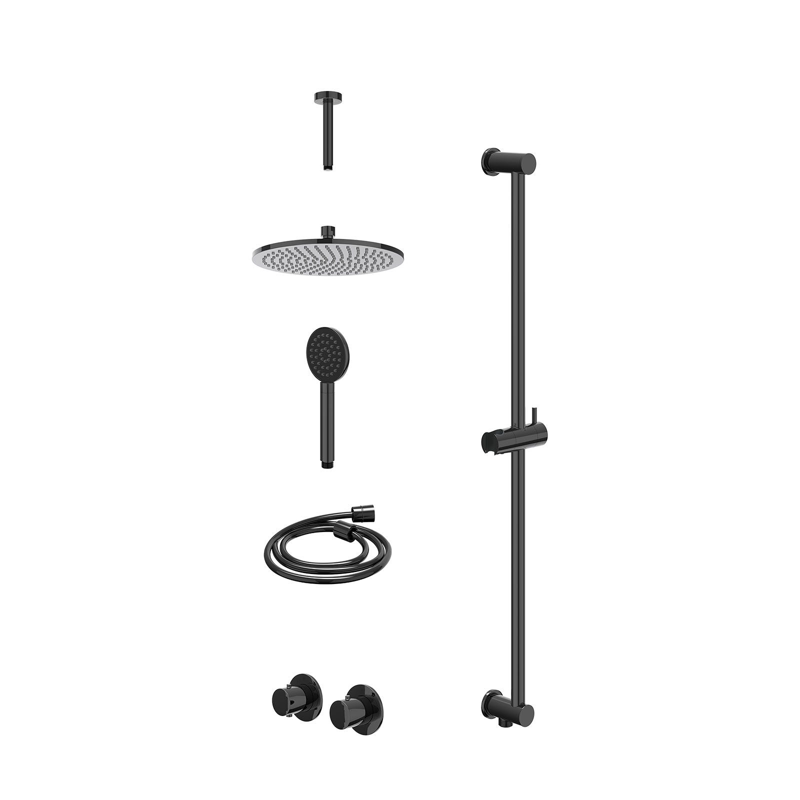 IVY Bond Regendoucheset inbouw symmetry 2-weg - 25cm medium - plafond 15cm - glijstang - satin spray - excl. inbouwbox - Zwart chroom