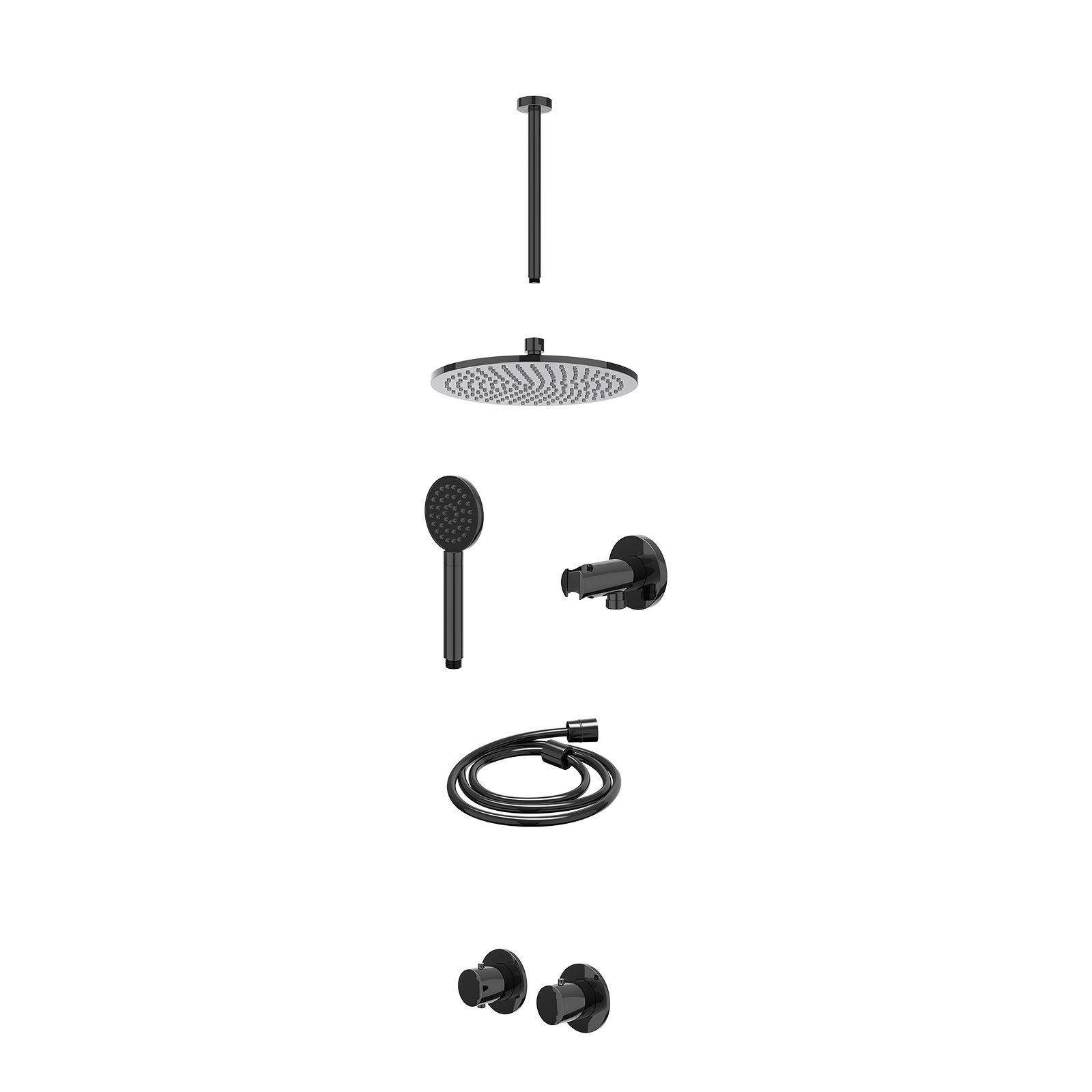 IVY Bond Regendoucheset inbouw symmetry 2-weg - 25cm medium - plafond 30cm - wandhouder - satin spray - excl. inbouwbox - Zwart chroom