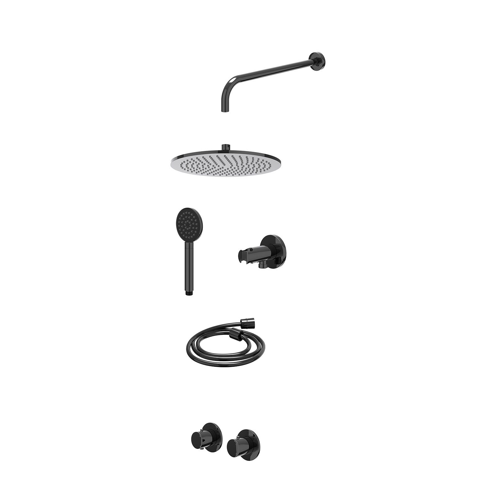 IVY Bond Regendoucheset inbouw symmetry 2-weg - 30cm medium - wandarm 40cm - wandhouder - satin spray - excl. inbouwbox - Zwart chroom