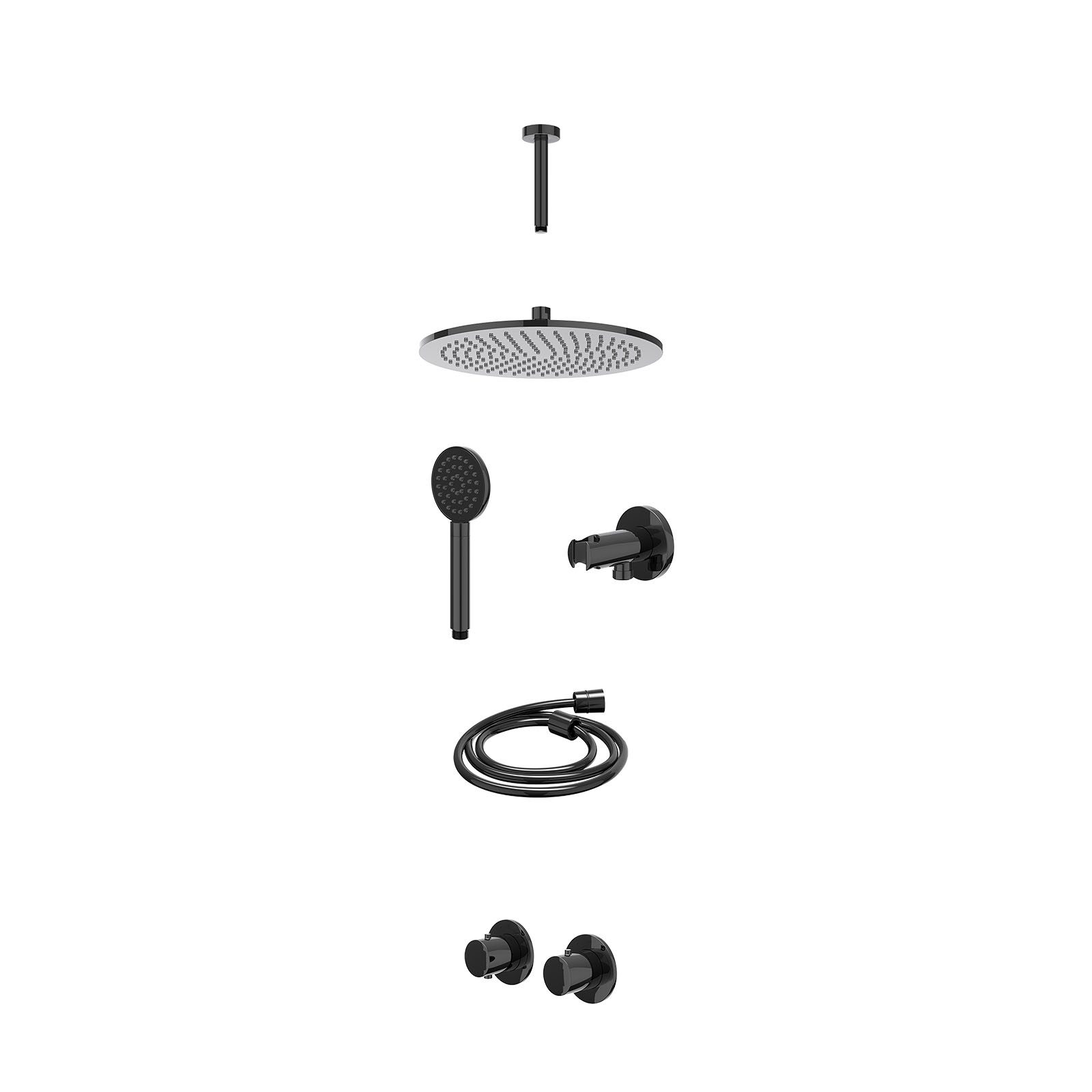 IVY Bond Regendoucheset inbouw symmetry 2-weg - 30cm medium - plafond 15cm - wandhouder - satin spray - excl. inbouwbox - Zwart chroom