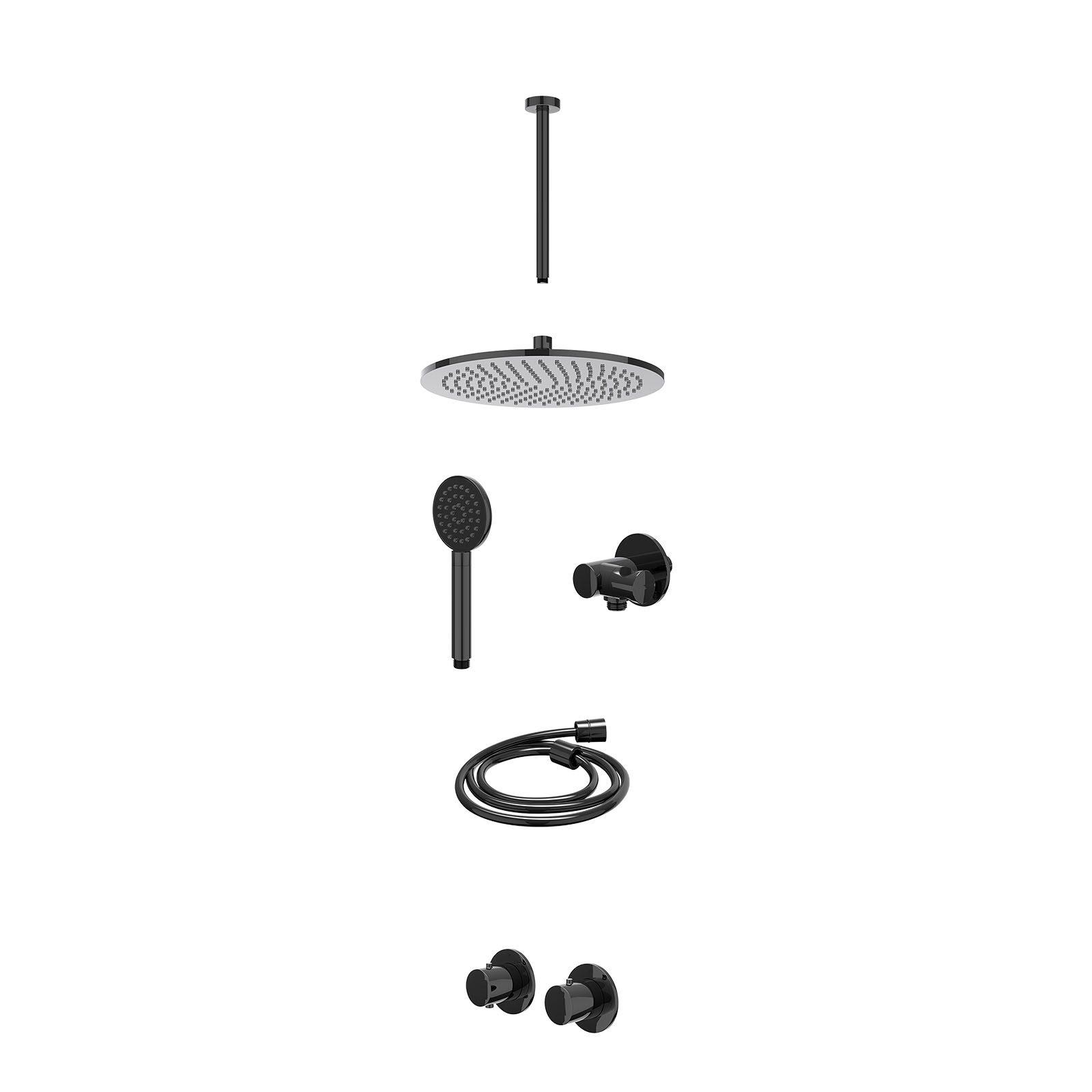 IVY Bond Regendoucheset inbouw symmetry 2-weg - 30cm medium - plafond 30cm - verstelbare steun - satin spray - excl. inbouwbox - Zwart chroom