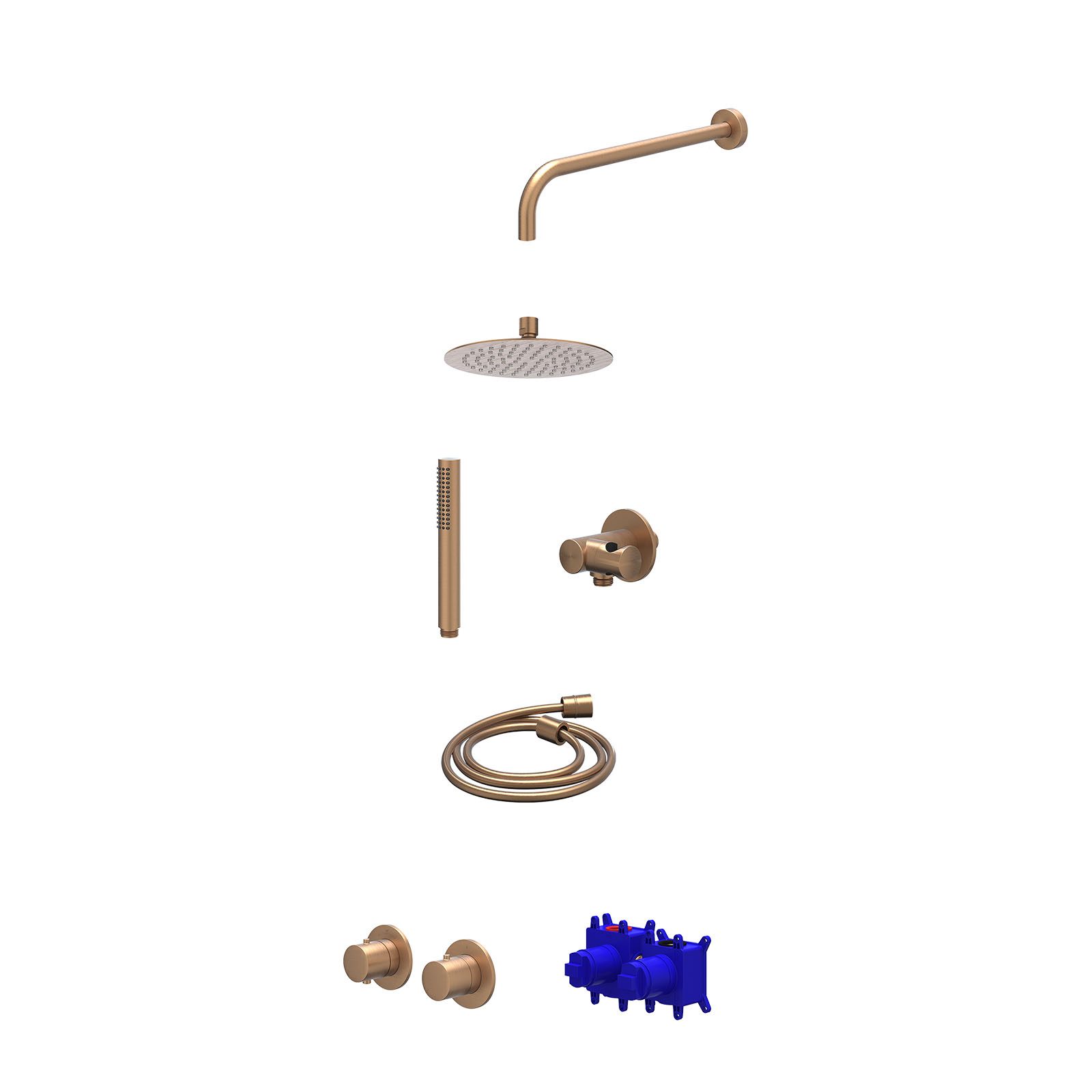 IVY Bond Regendoucheset inbouw symmetry 2-weg - 20cm slim - wandarm 40cm - verstelbare steun - staafhanddouche - Geborsteld mat koper