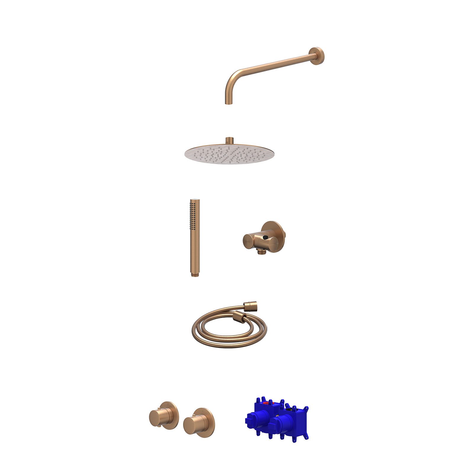 IVY Bond Regendoucheset inbouw symmetry 2-weg - 25cm slim - wandarm 40cm - verstelbare steun - staafhanddouche - Geborsteld mat koper