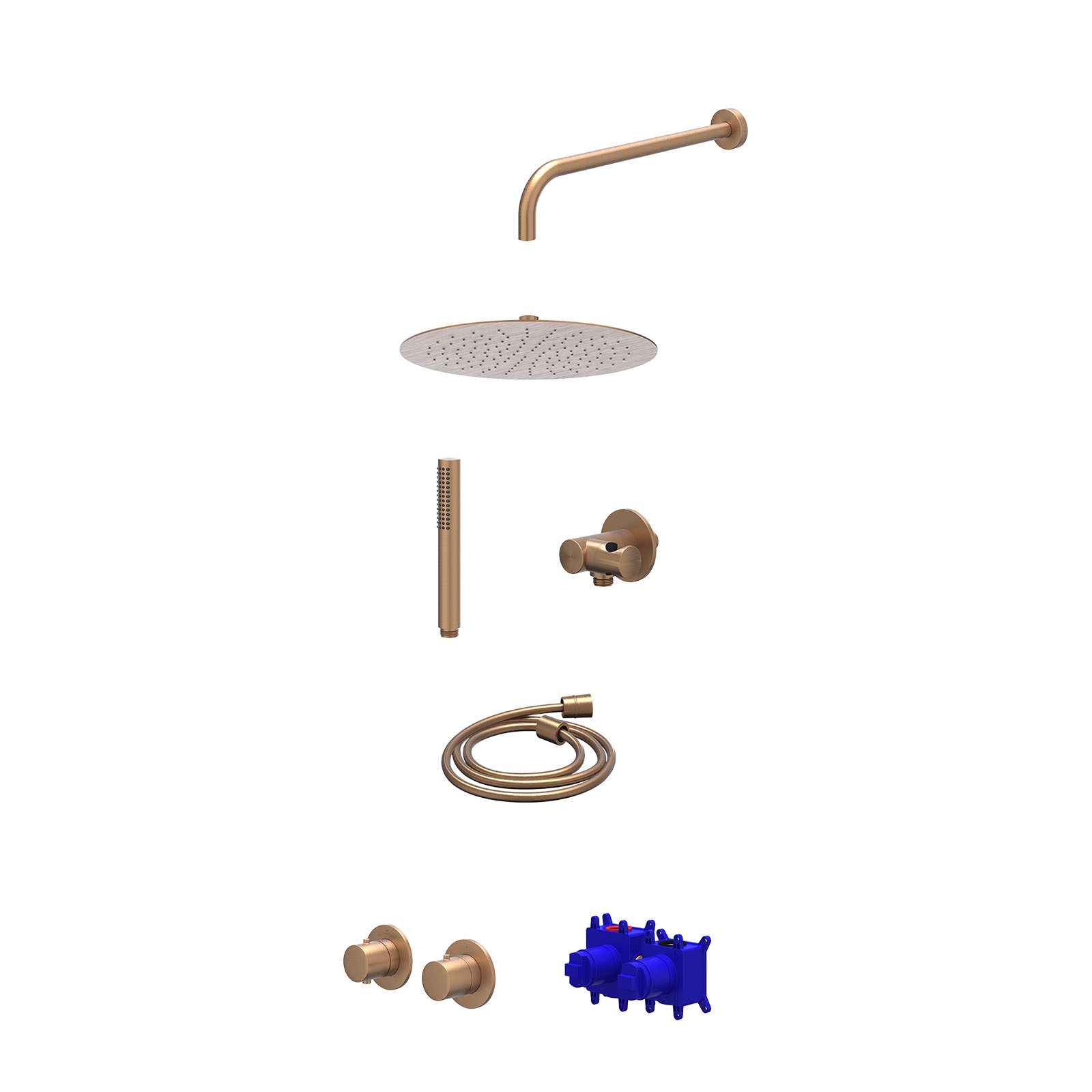 IVY Bond Regendoucheset inbouw symmetry 2-weg - 30cm slim - wandarm 40cm - verstelbare steun - staafhanddouche - Geborsteld mat koper