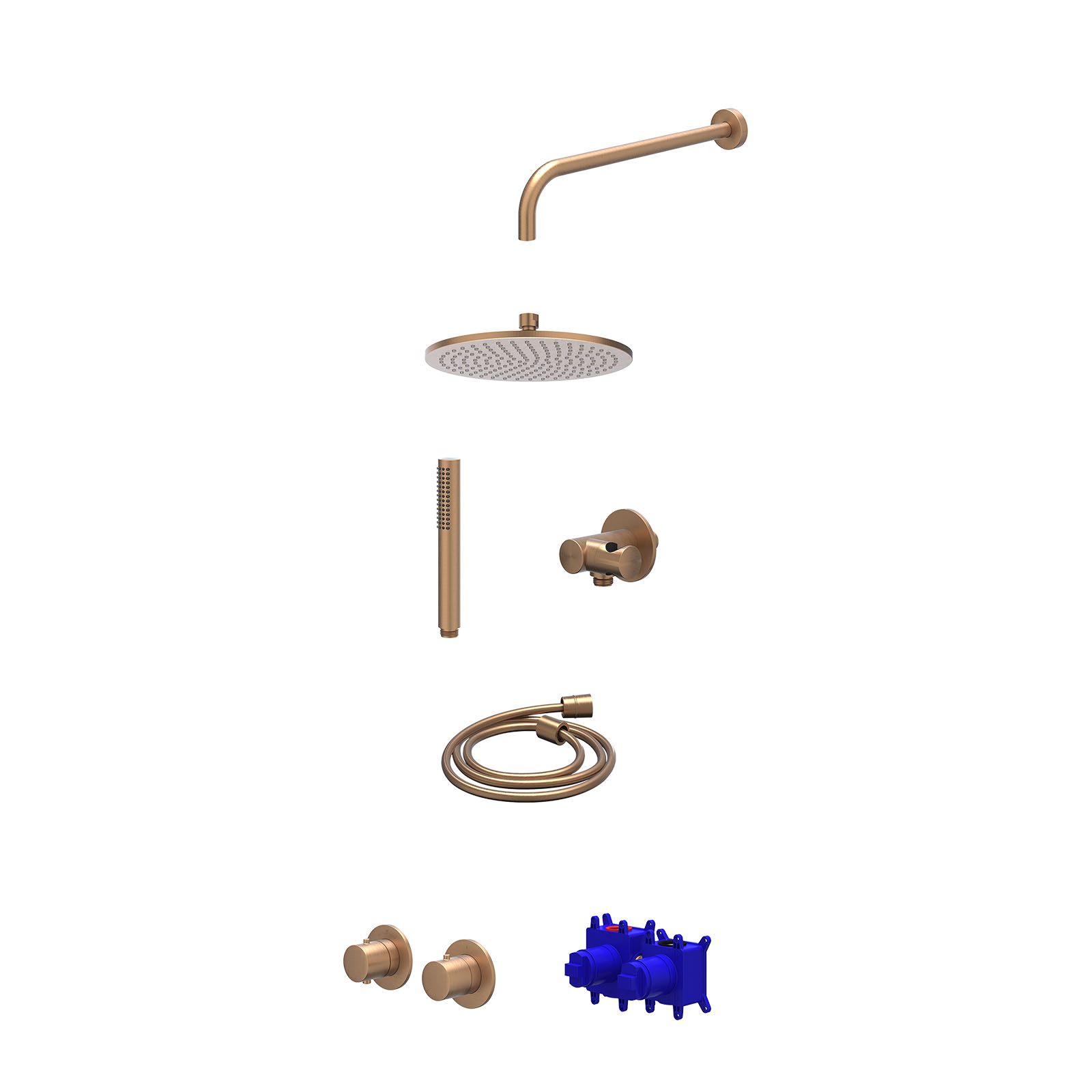 IVY Bond Regendoucheset inbouw symmetry 2-weg - 25cm medium - wandarm 40cm - verstelbare steun - staafhanddouche - Geborsteld mat koper