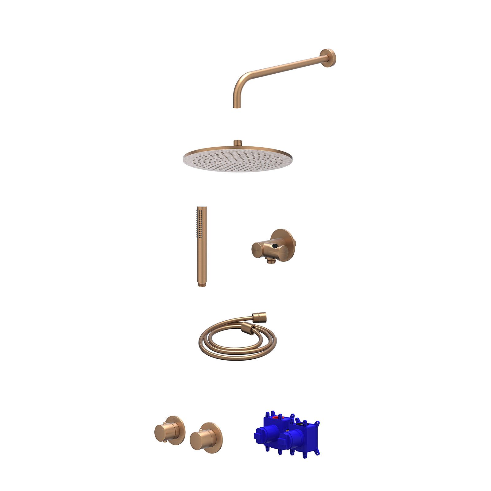 IVY Bond Regendoucheset inbouw symmetry 2-weg - 30cm medium - wandarm 40cm - verstelbare steun - staafhanddouche - Geborsteld mat koper