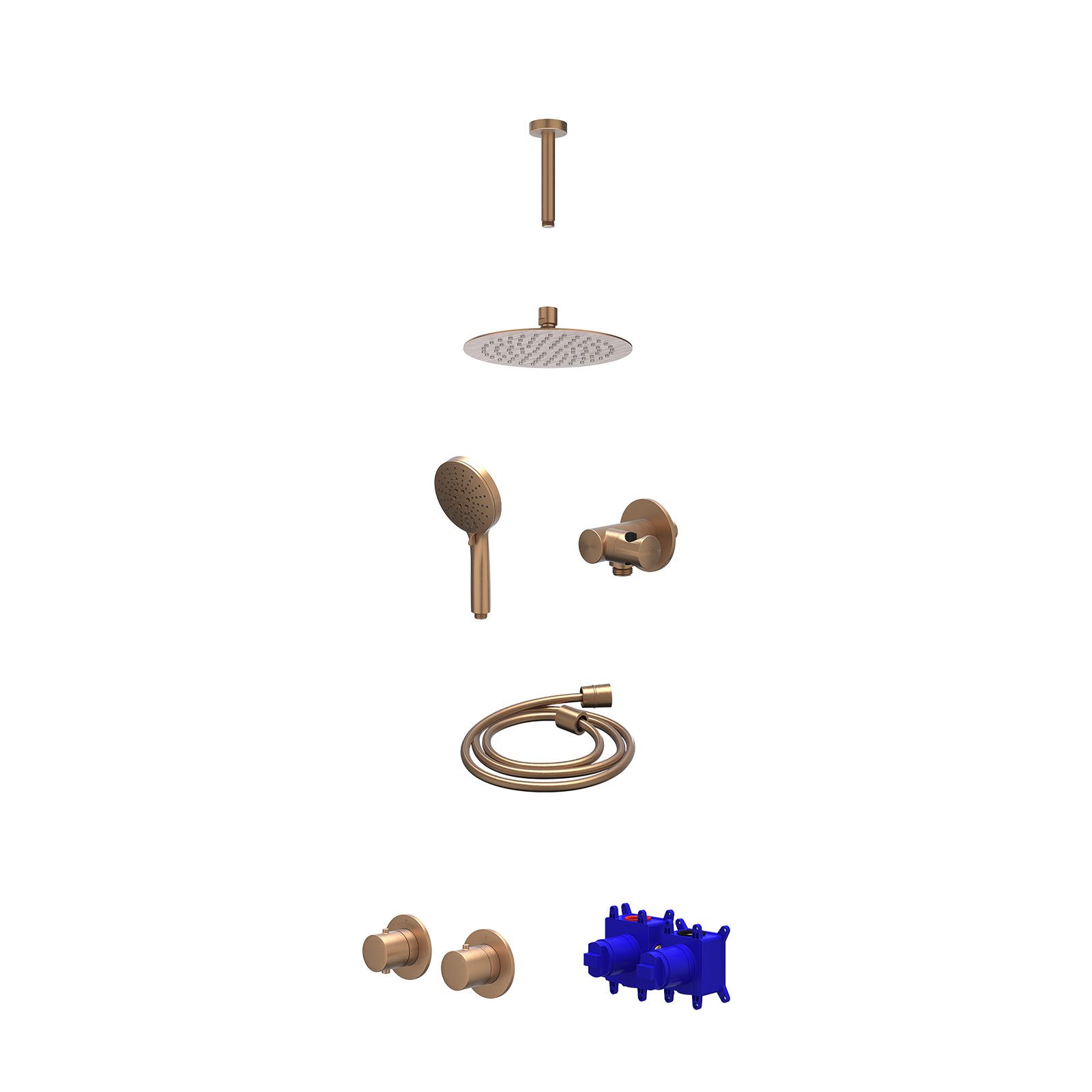 IVY Bond Regendoucheset inbouw symmetry 2-weg - 20cm slim - plafond 15cm - verstelbare steun - 3-standen - Geborsteld mat koper