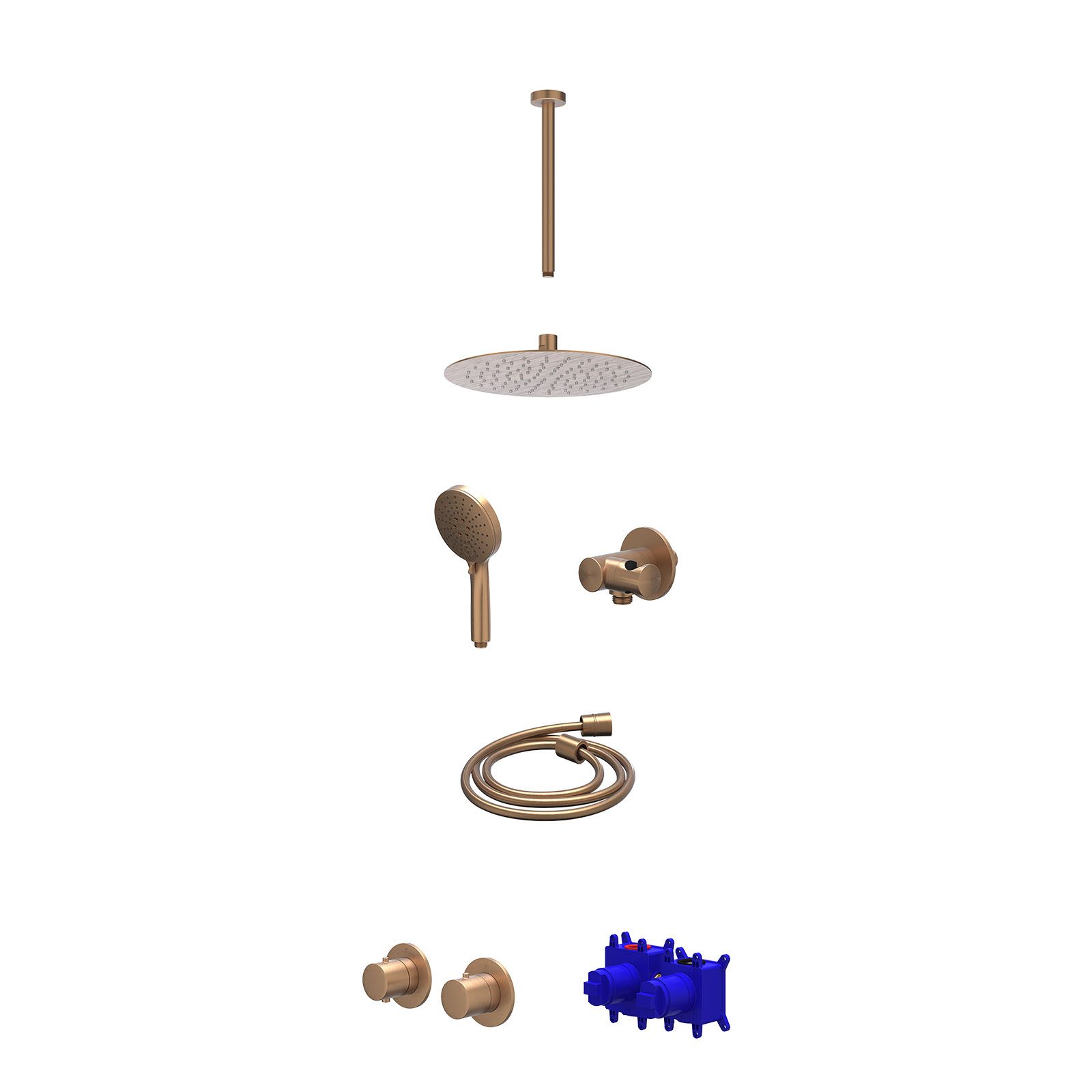 IVY Bond Regendoucheset inbouw symmetry 2-weg - 25cm slim - plafond 30cm - verstelbare steun - 3-standen - Geborsteld mat koper