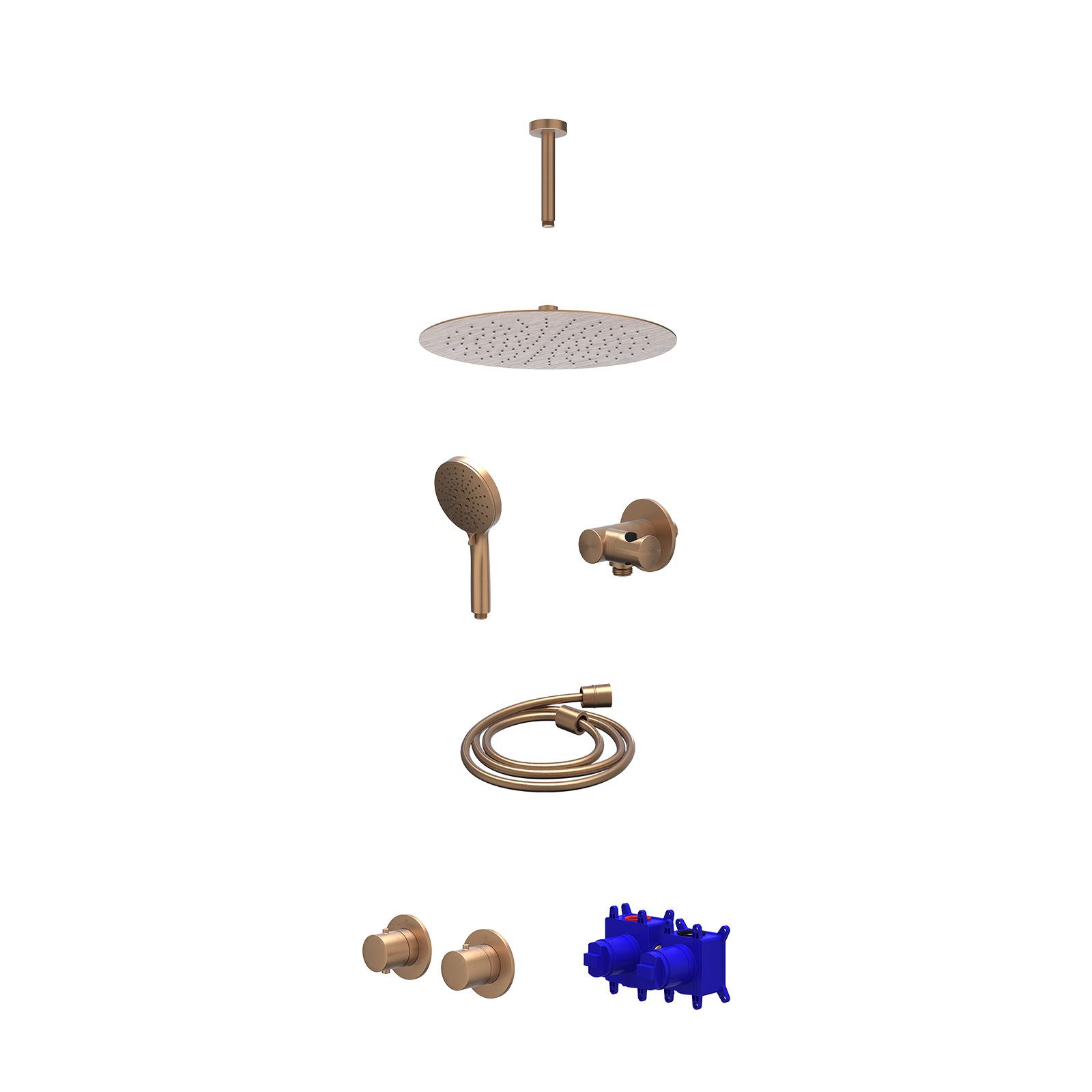 IVY Bond Regendoucheset inbouw symmetry 2-weg - 30cm slim - plafond 15cm - verstelbare steun - 3-standen - Geborsteld mat koper