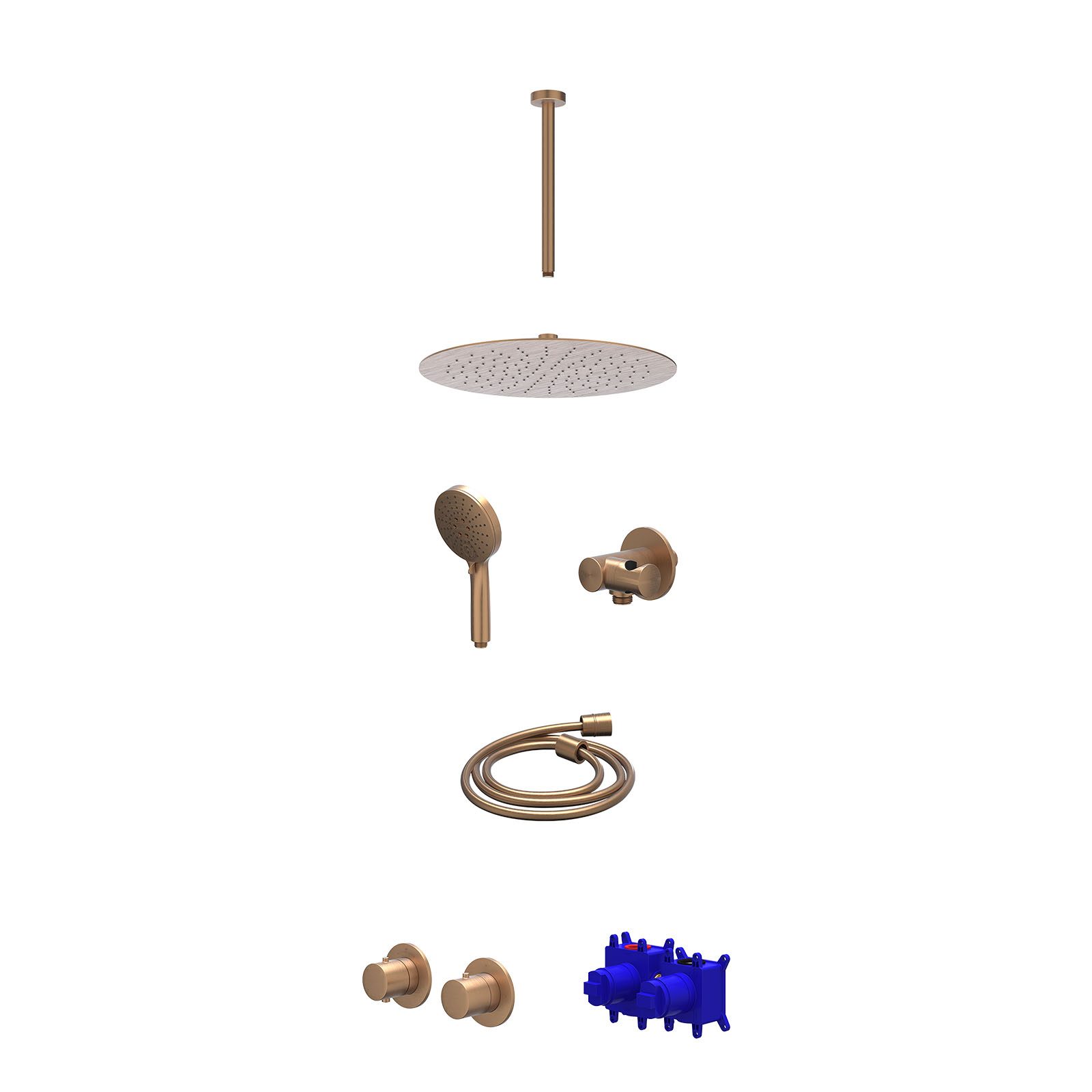 IVY Bond Regendoucheset inbouw symmetry 2-weg - 30cm slim - plafond 30cm - verstelbare steun - 3-standen - Geborsteld mat koper