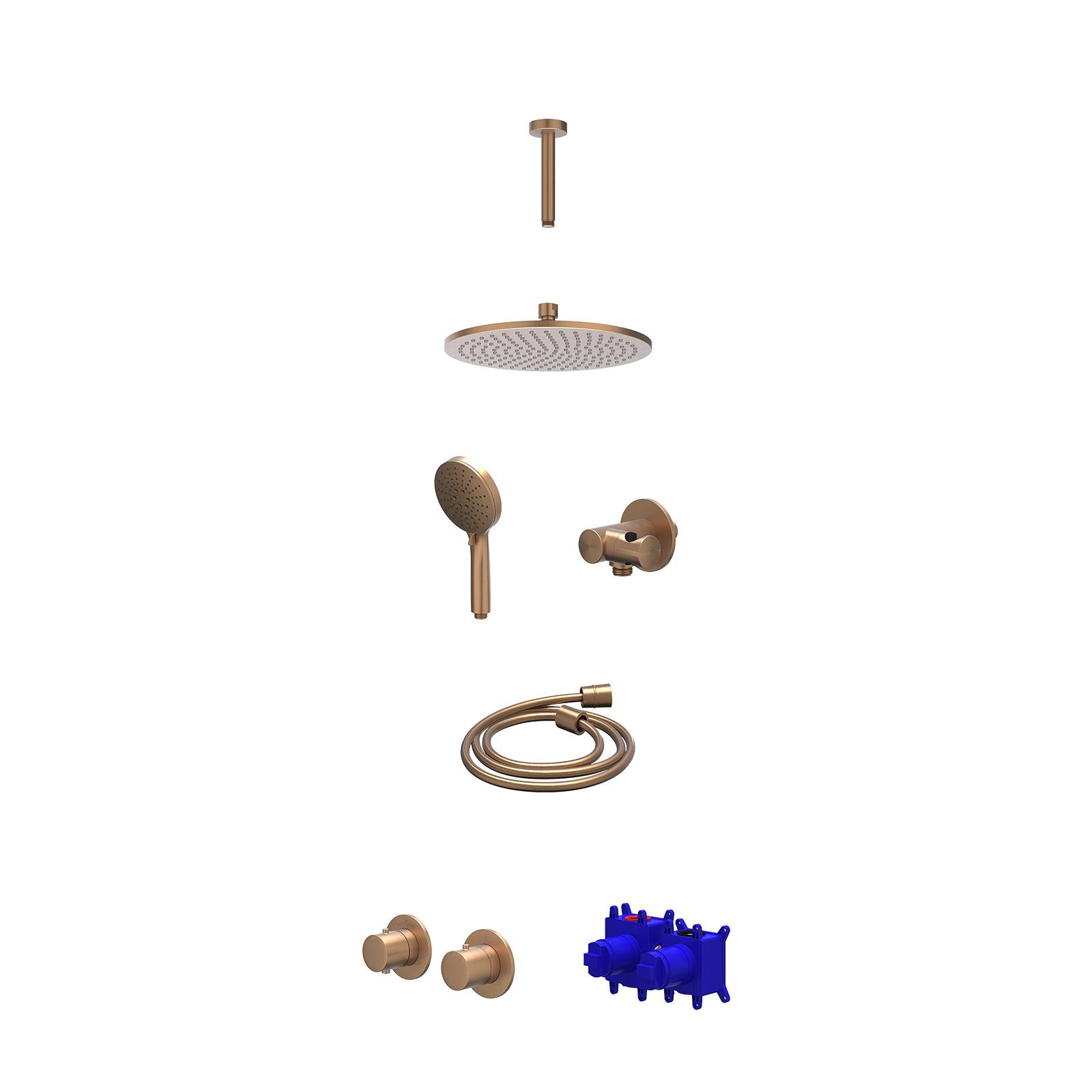 IVY Bond Regendoucheset inbouw symmetry 2-weg - 25cm medium - plafond 15cm - verstelbare steun - 3-standen - Geborsteld mat koper