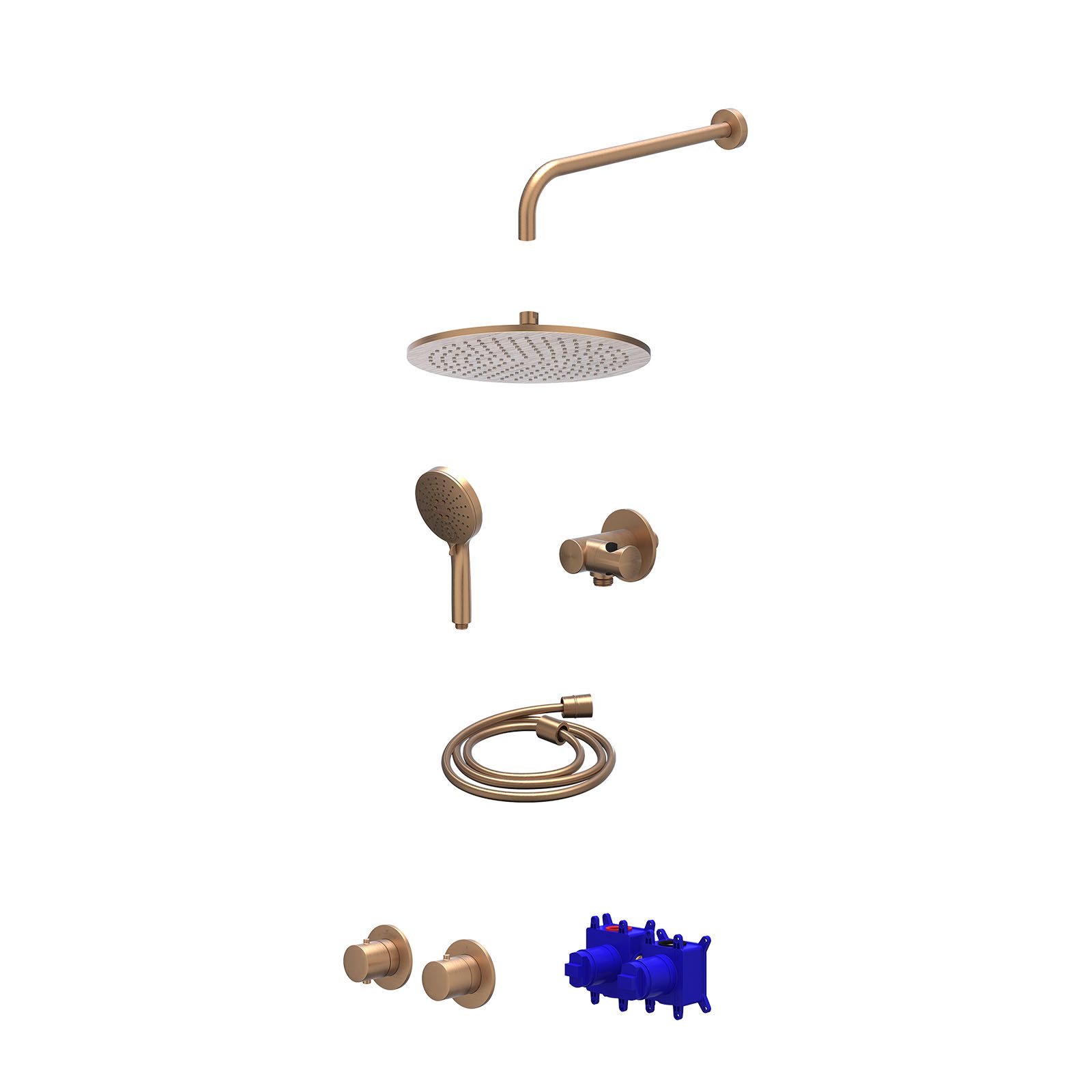 IVY Bond Regendoucheset inbouw symmetry 2-weg - 30cm medium - wandarm 40cm - verstelbare steun - 3-standen - Geborsteld mat koper