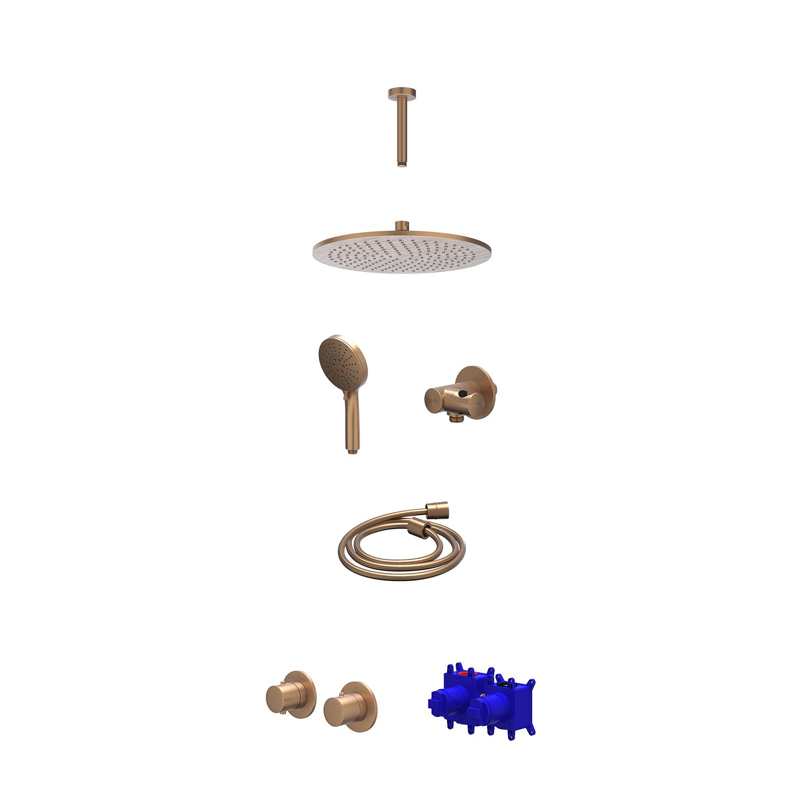 IVY Bond Regendoucheset inbouw symmetry 2-weg - 30cm medium - plafond 15cm - verstelbare steun - 3-standen - Geborsteld mat koper