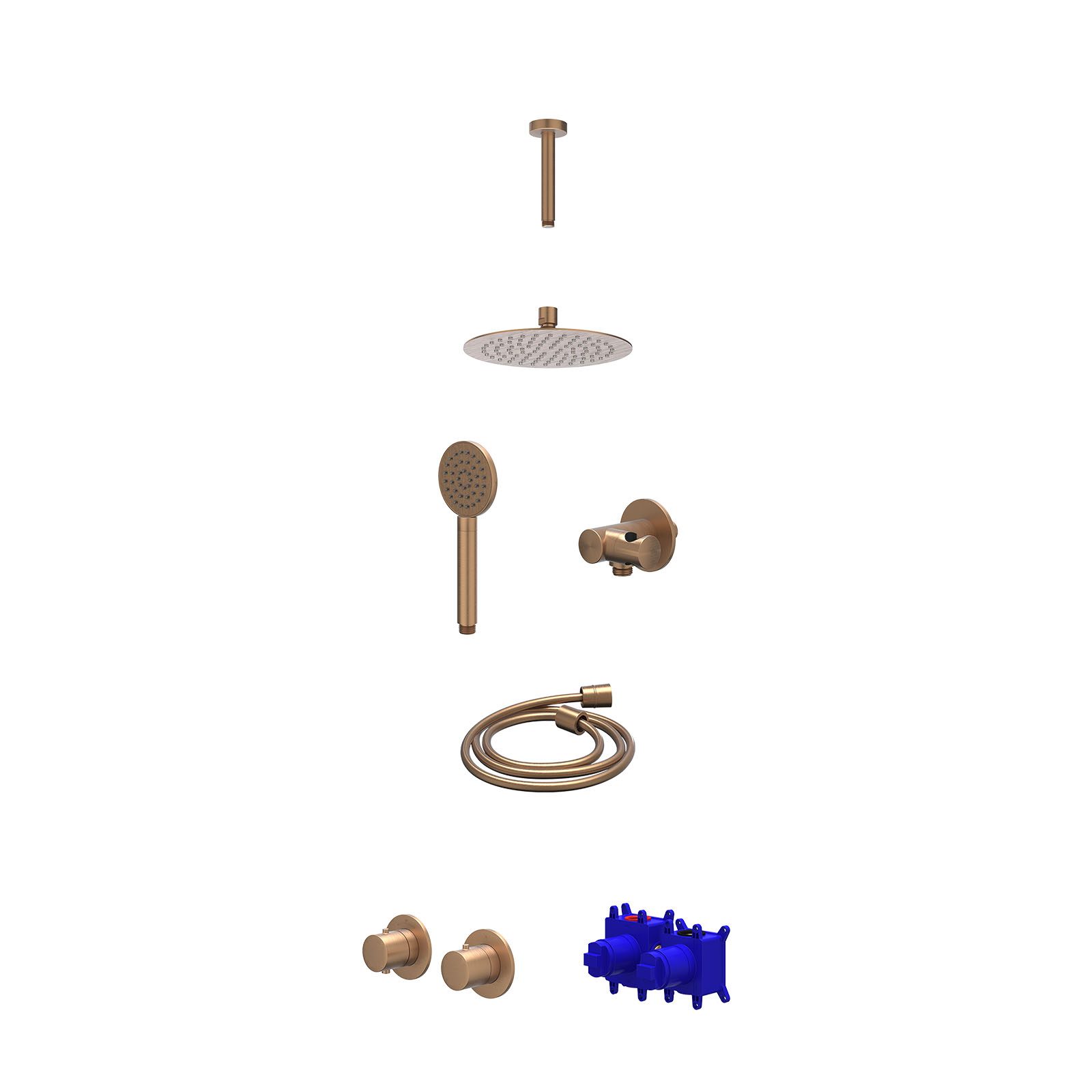 IVY Bond Regendoucheset inbouw symmetry 2-weg - 20cm slim - plafond 15cm - verstelbare steun - satin spray - Geborsteld mat koper