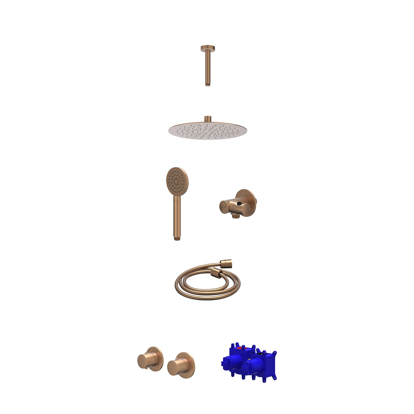 IVY Bond Regendoucheset inbouw symmetry 2-weg - 25cm slim - plafond 15cm - verstelbare steun - satin spray - Geborsteld mat koper