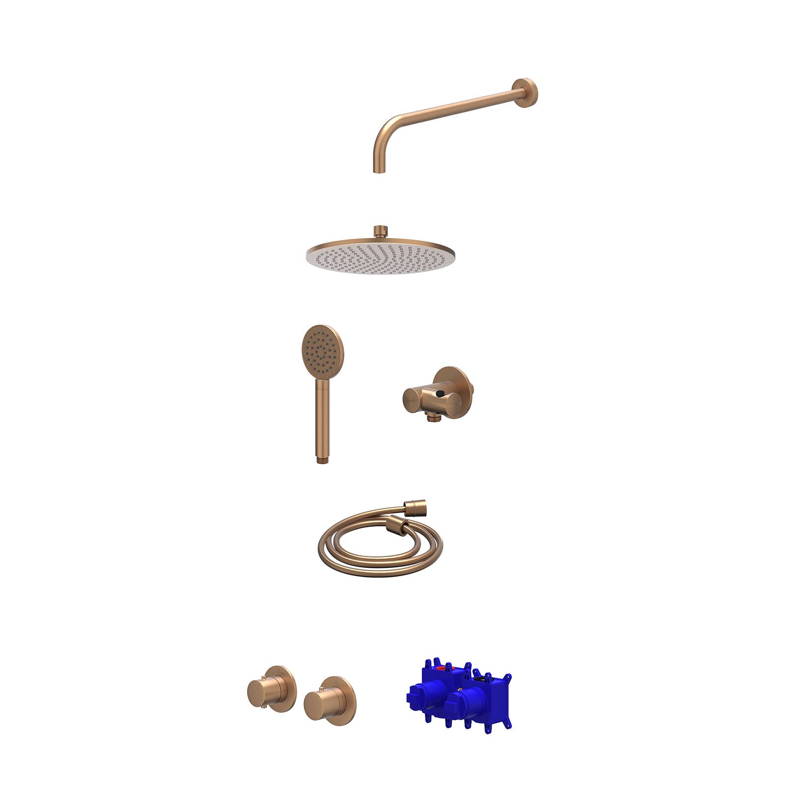 IVY Bond Regendoucheset inbouw symmetry 2-weg - 25cm medium - wandarm 40cm - verstelbare steun - satin spray - Geborsteld mat koper