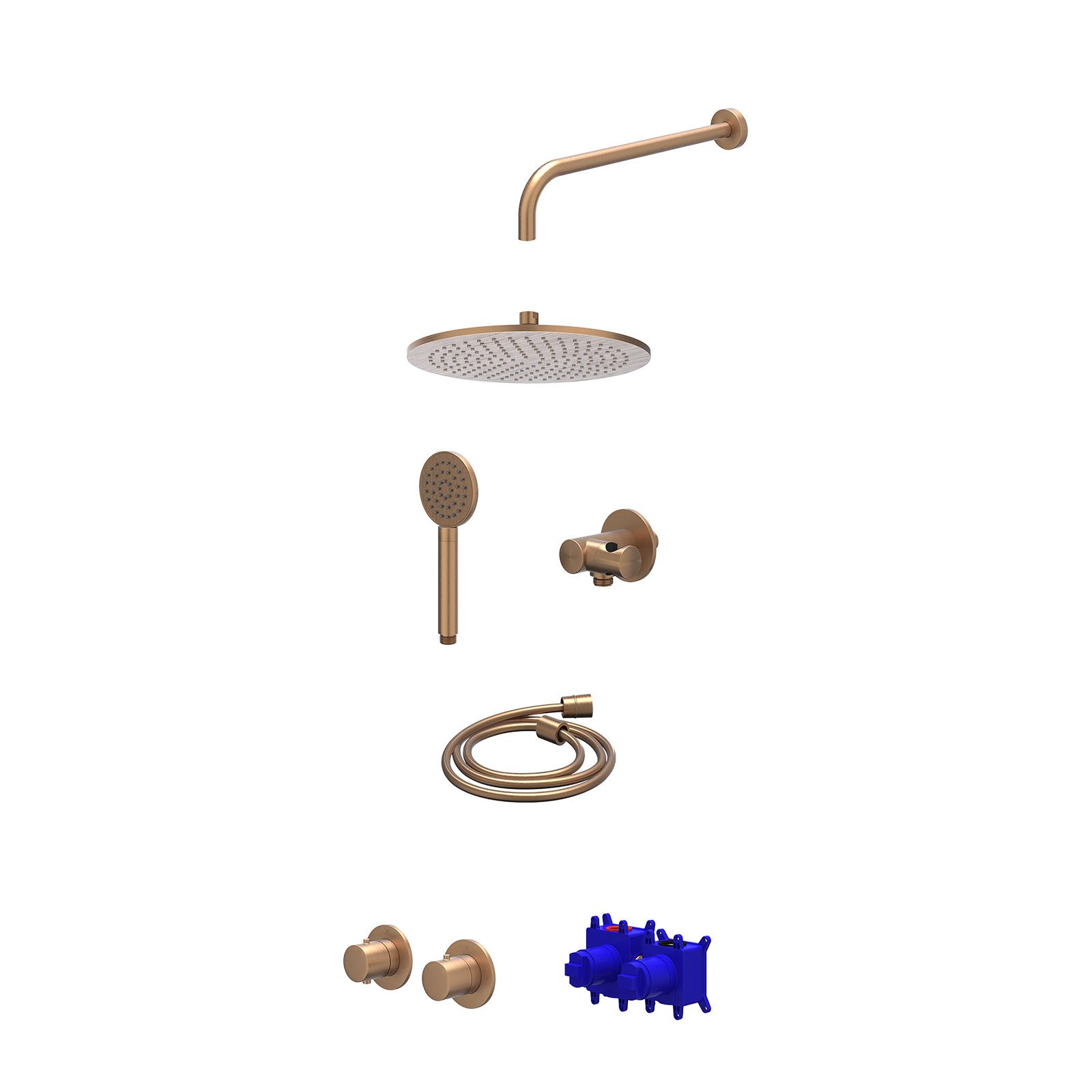 IVY Bond Regendoucheset inbouw symmetry 2-weg - 30cm medium - wandarm 40cm - verstelbare steun - satin spray - Geborsteld mat koper