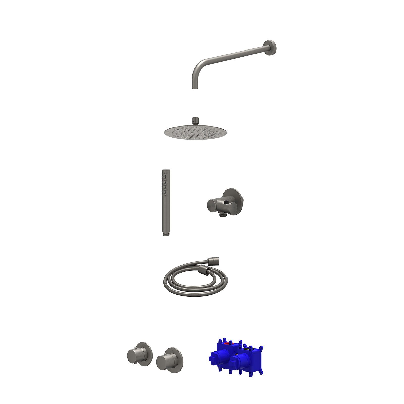 IVY Bond Regendoucheset inbouw symmetry 2-weg - 20cm slim - wandarm 40cm - verstelbare steun - staafhanddouche - Geborsteld metal black