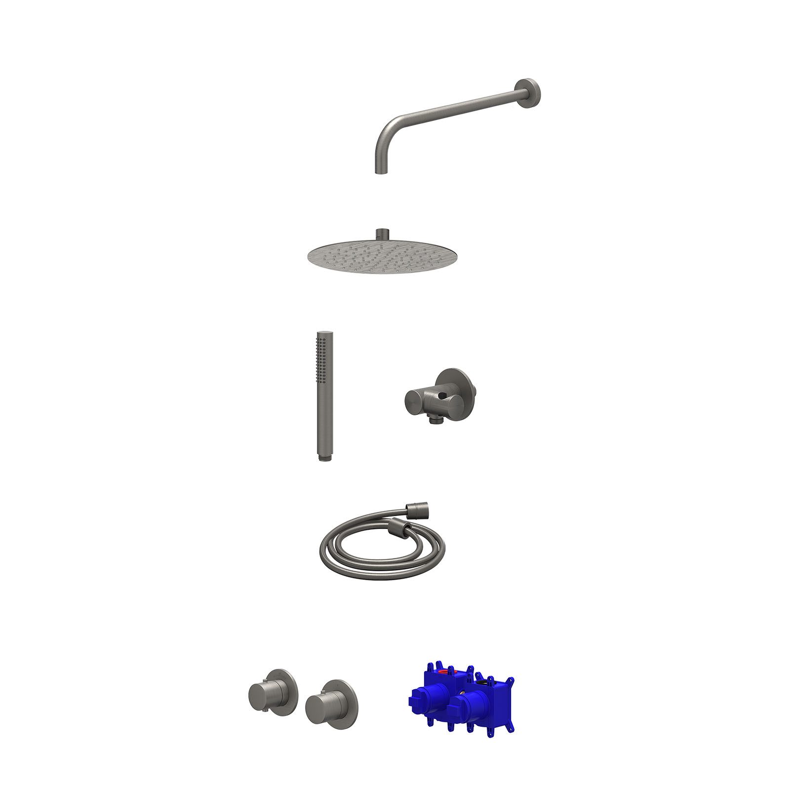 IVY Bond Regendoucheset inbouw symmetry 2-weg - 25cm slim - wandarm 40cm - verstelbare steun - staafhanddouche - Geborsteld metal black