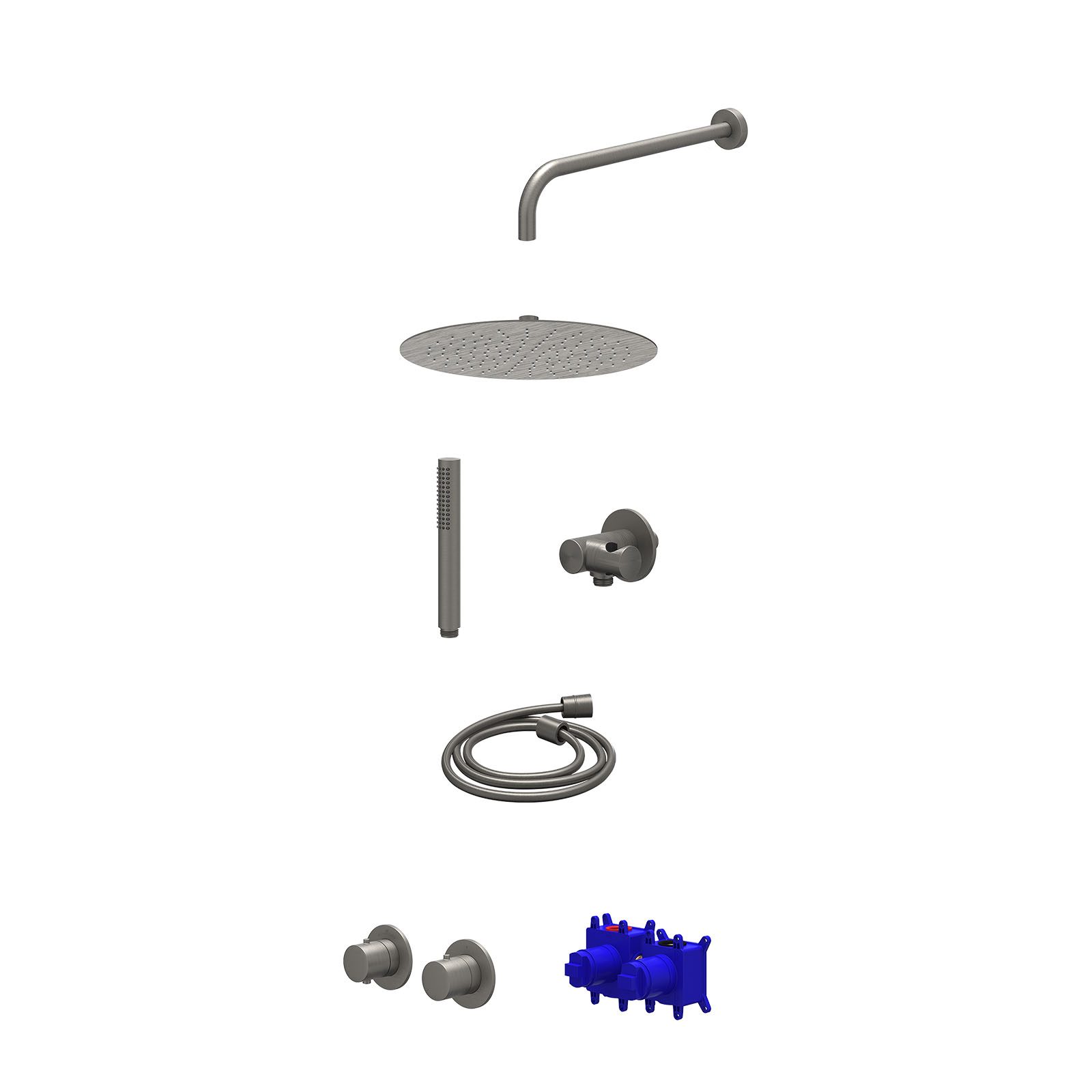IVY Bond Regendoucheset inbouw symmetry 2-weg - 30cm slim - wandarm 40cm - verstelbare steun - staafhanddouche - Geborsteld metal black