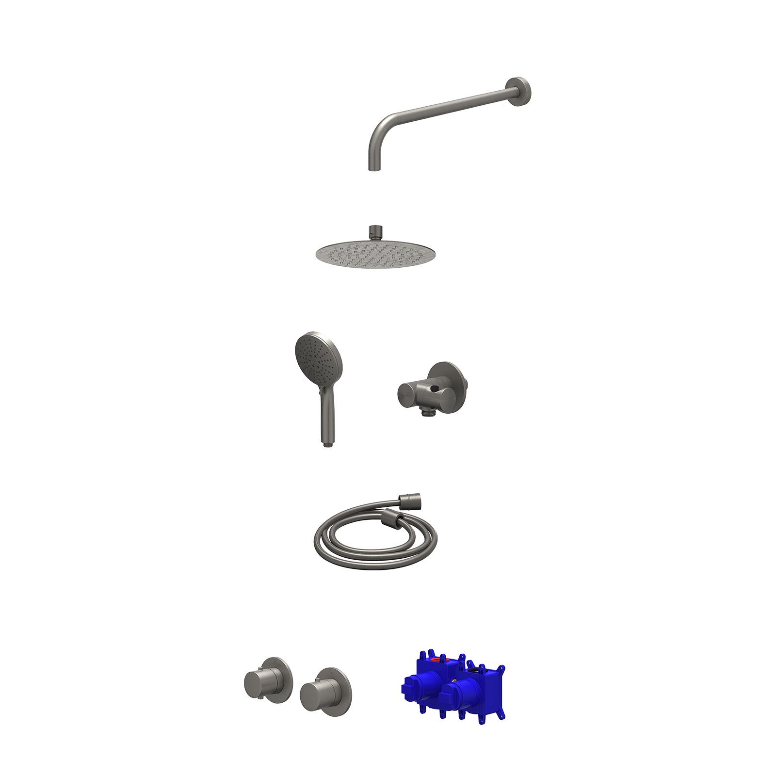 IVY Bond Regendoucheset inbouw symmetry 2-weg - 20cm slim - wandarm 40cm - verstelbare steun - 3-standen - Geborsteld metal black