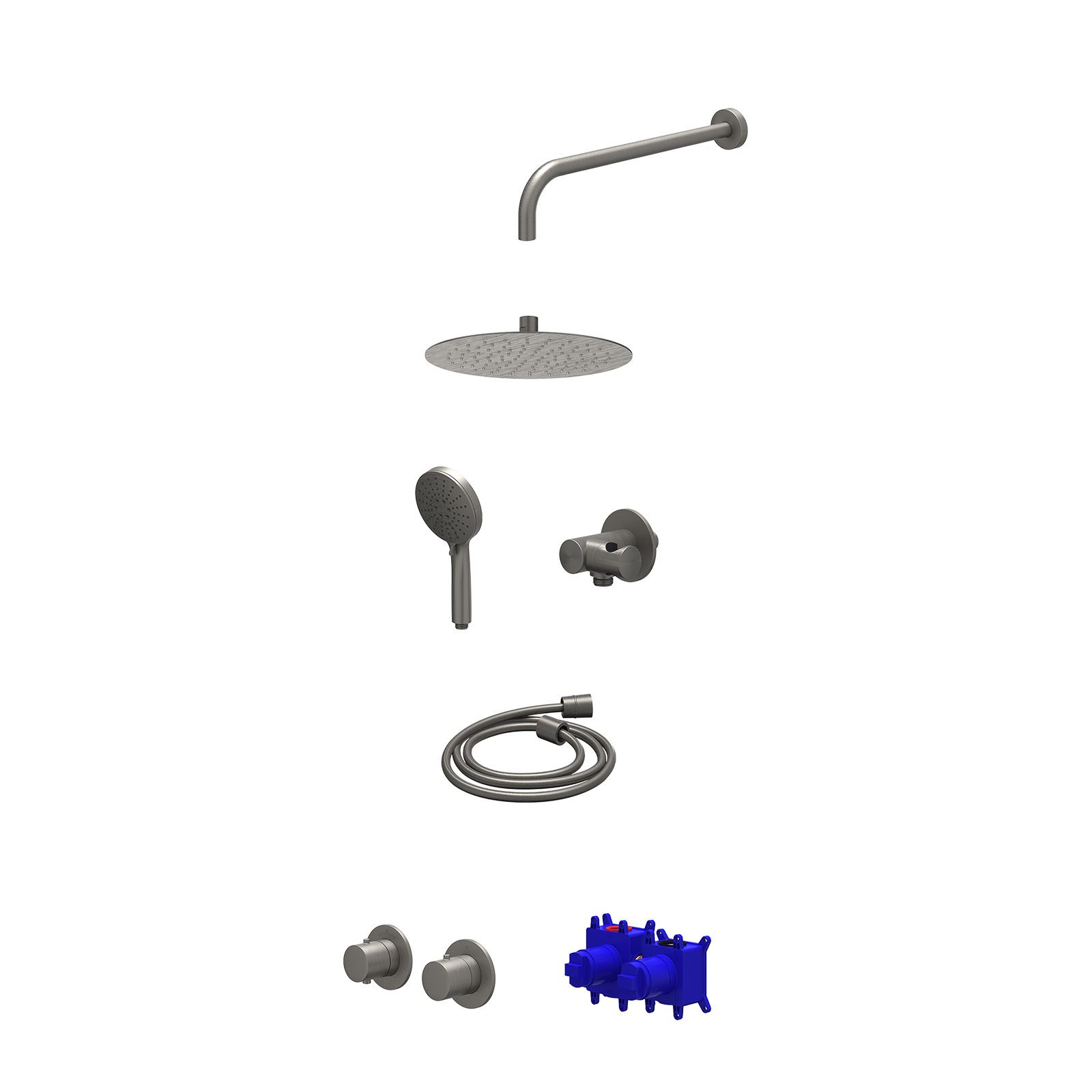 IVY Bond Regendoucheset inbouw symmetry 2-weg - 25cm slim - wandarm 40cm - verstelbare steun - 3-standen - Geborsteld metal black