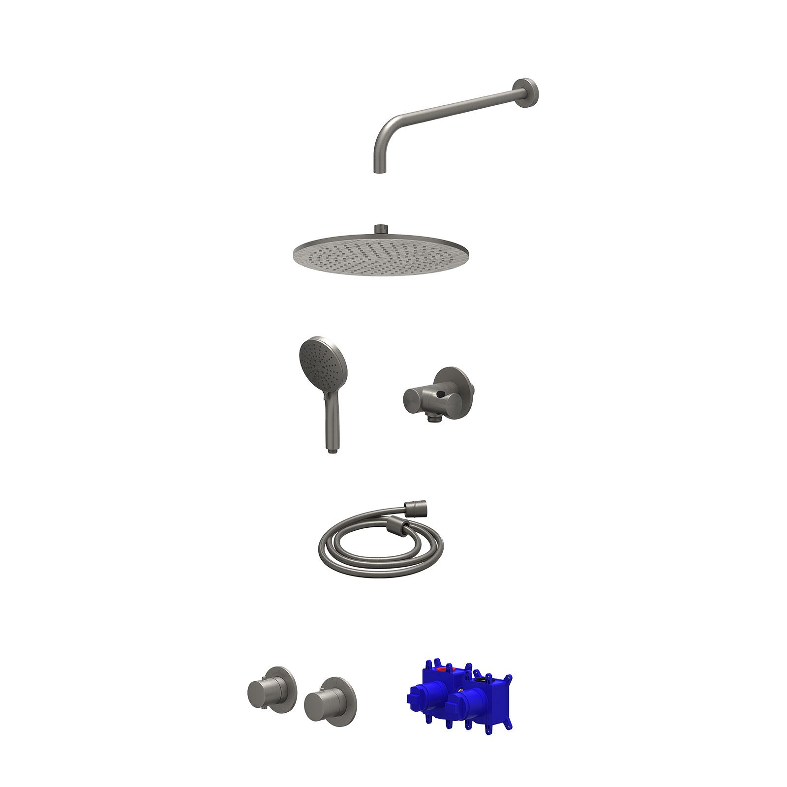 IVY Bond Regendoucheset inbouw symmetry 2-weg - 30cm medium - wandarm 40cm - verstelbare steun - 3-standen - Geborsteld metal black