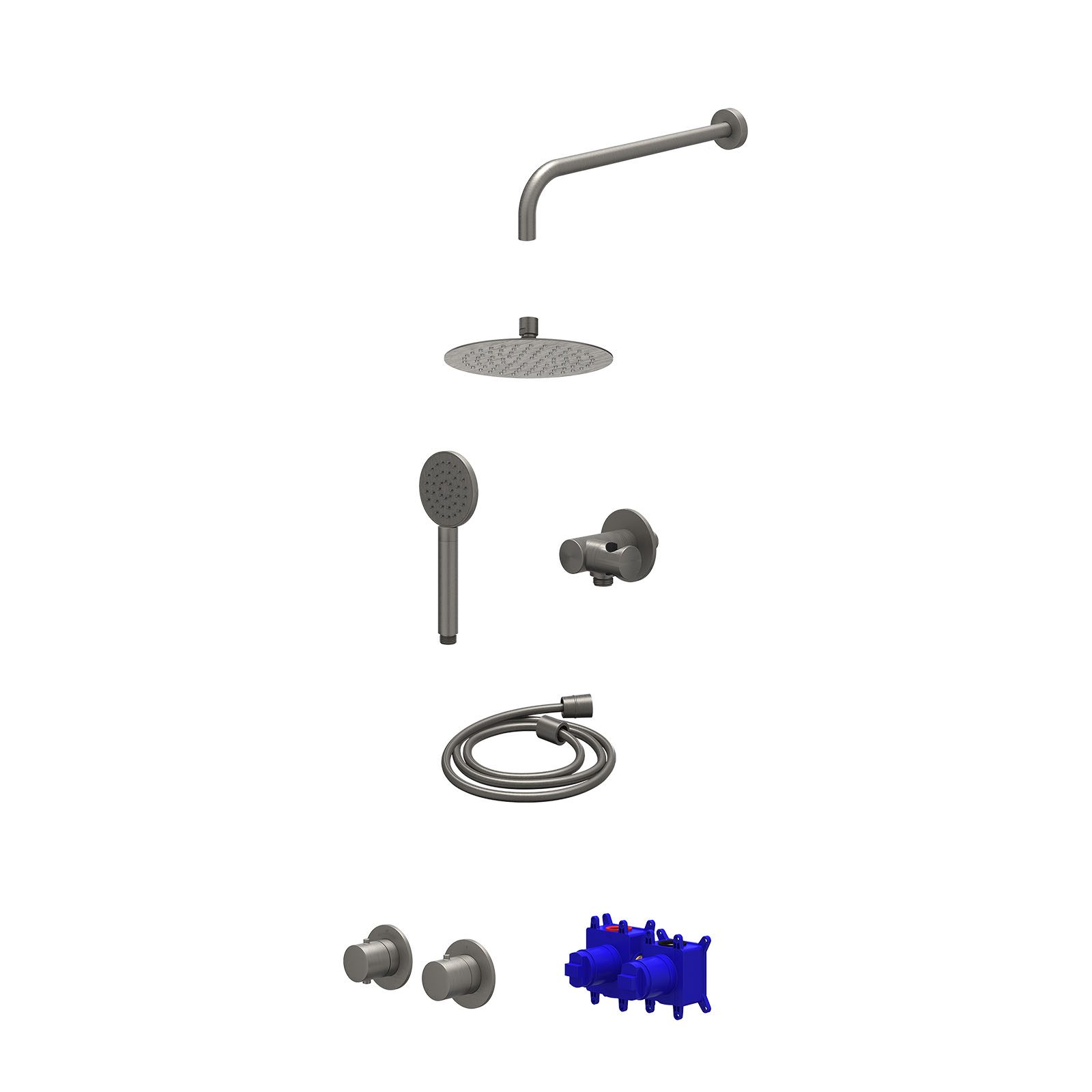 IVY Bond Regendoucheset inbouw symmetry 2-weg - 20cm slim - wandarm 40cm - verstelbare steun - satin spray - Geborsteld metal black