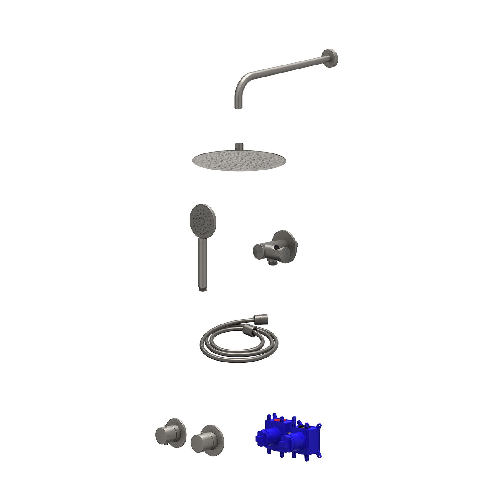 IVY Bond Regendoucheset inbouw symmetry 2-weg - 25cm slim - wandarm 40cm - verstelbare steun - satin spray - Geborsteld metal black