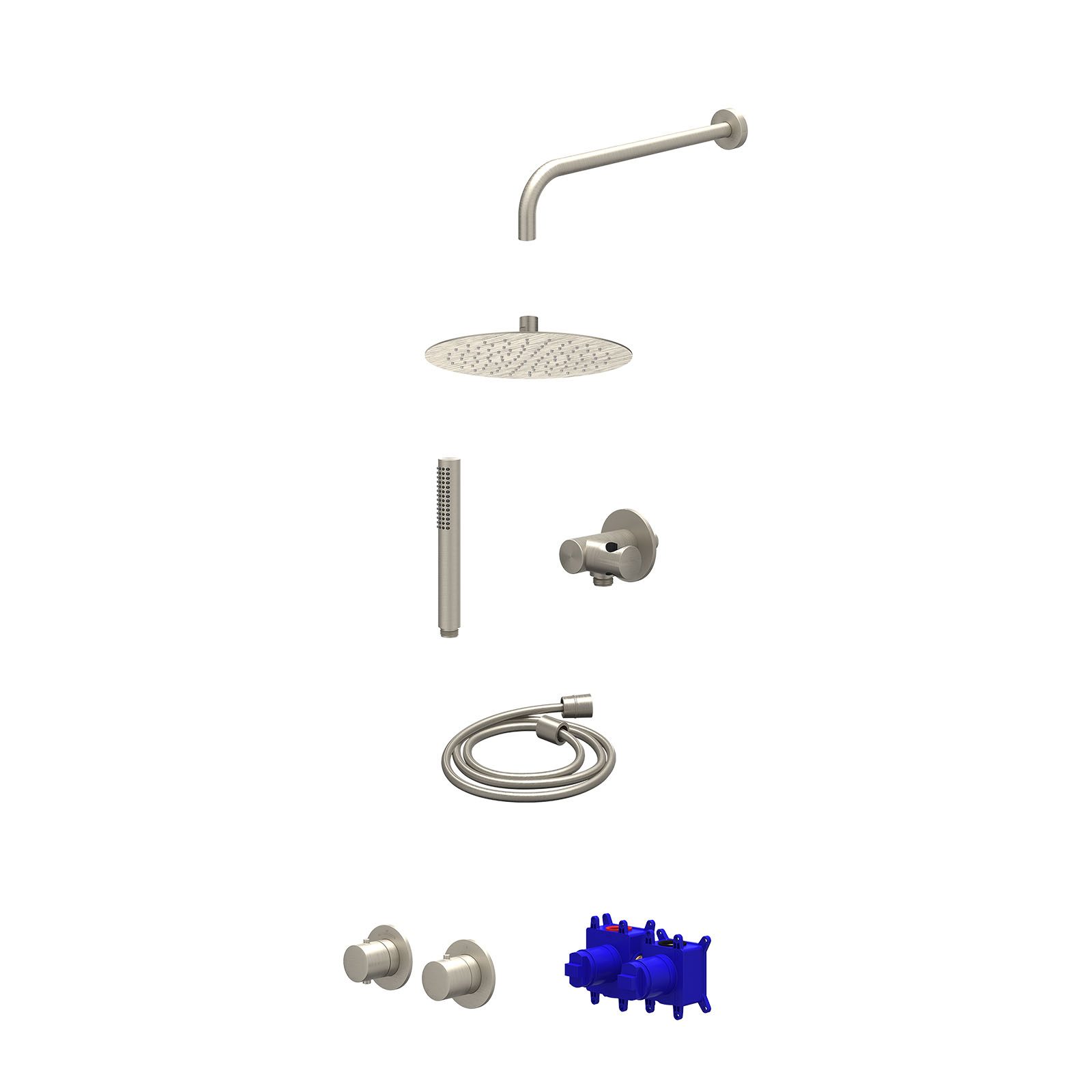 IVY Bond Regendoucheset inbouw symmetry 2-weg - 25cm slim - wandarm 40cm - verstelbare steun - staafhanddouche - Geborsteld nickel