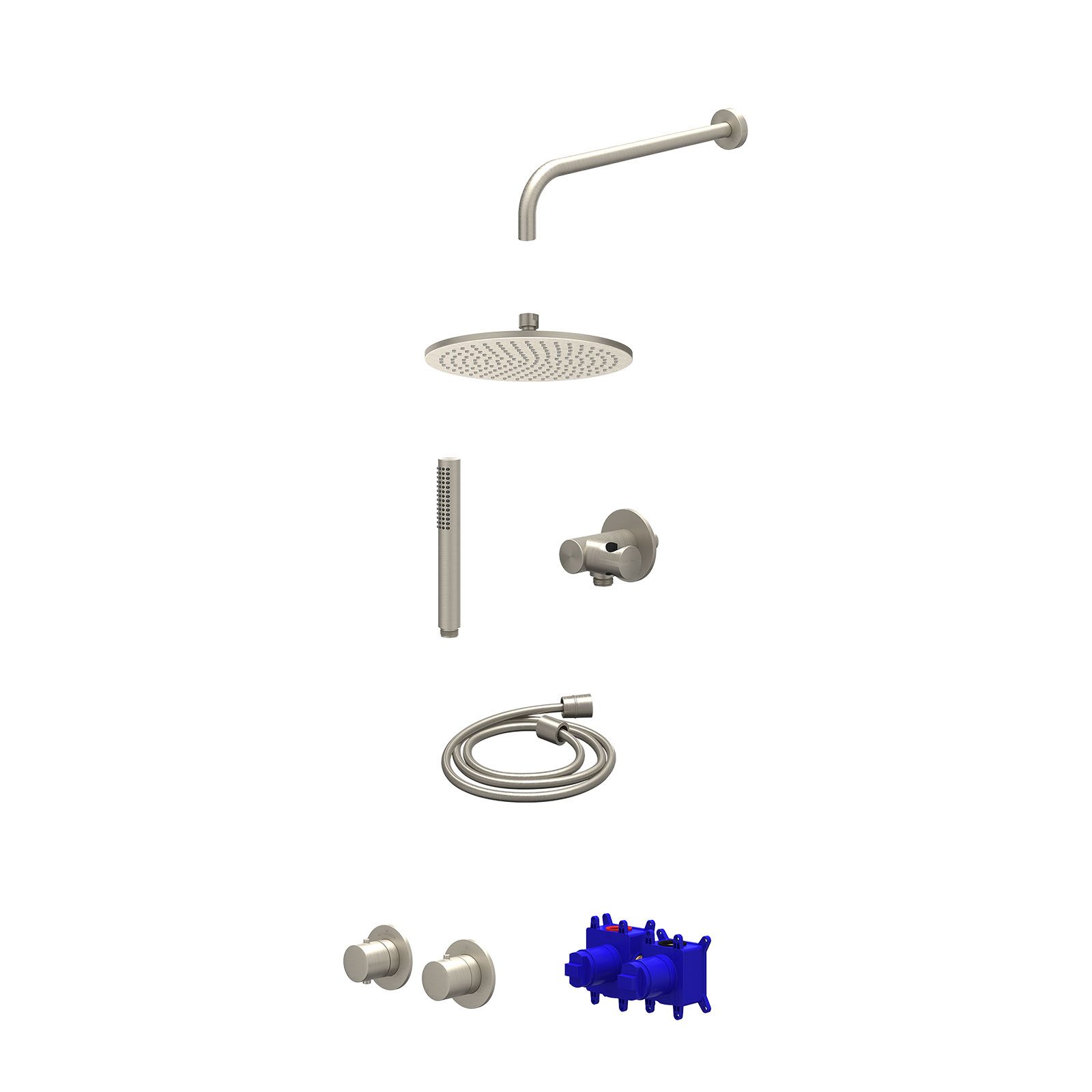 IVY Bond Regendoucheset inbouw symmetry 2-weg - 25cm medium - wandarm 40cm - verstelbare steun - staafhanddouche - Geborsteld nickel