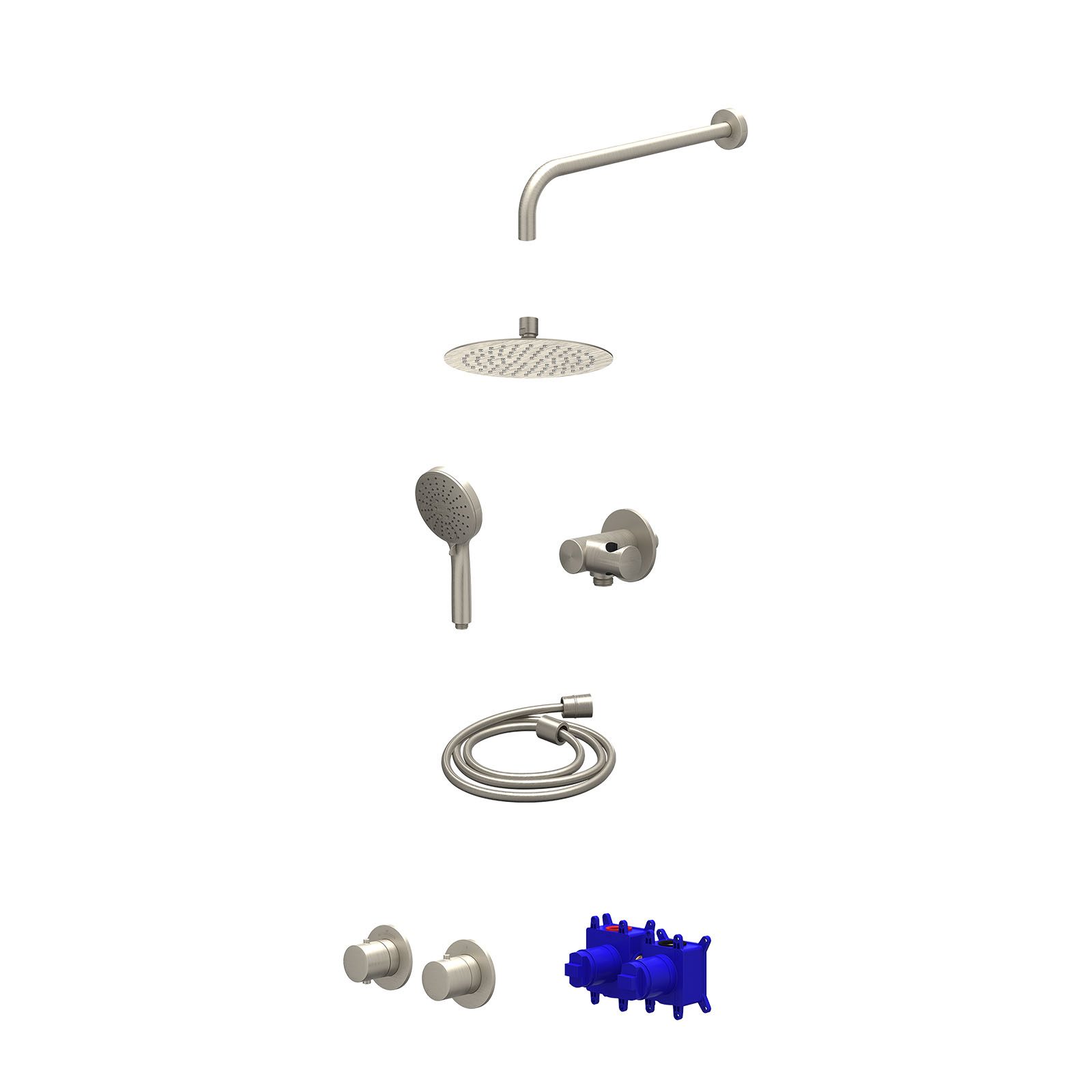 IVY Bond Regendoucheset inbouw symmetry 2-weg - 20cm slim - wandarm 40cm - verstelbare steun - 3-standen - Geborsteld nickel