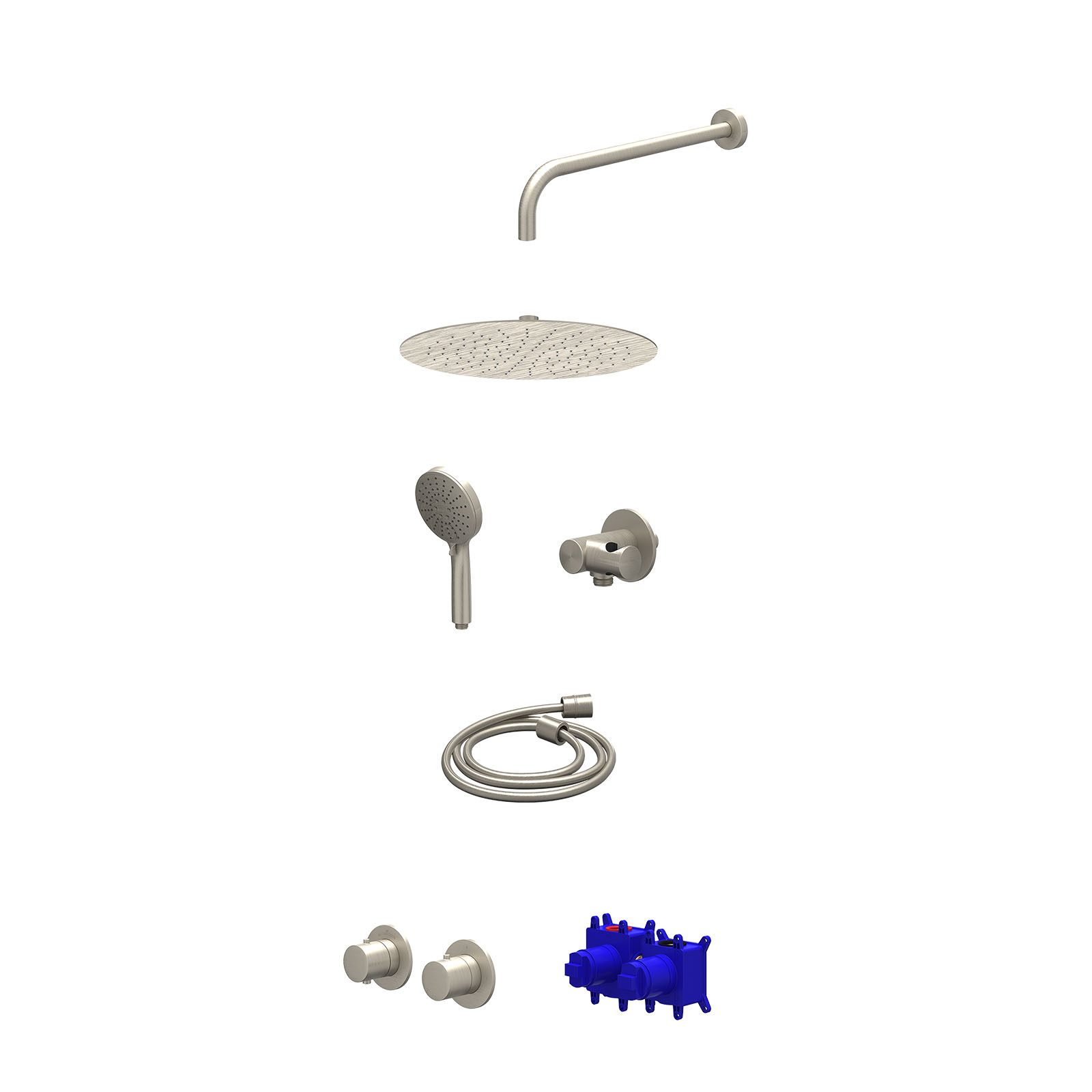 IVY Bond Regendoucheset inbouw symmetry 2-weg - 30cm slim - wandarm 40cm - verstelbare steun - 3-standen - Geborsteld nickel
