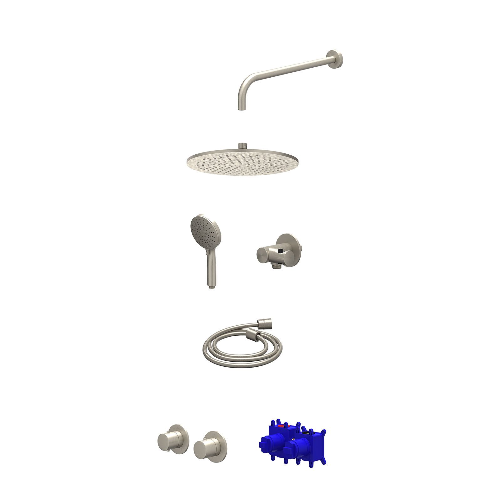 IVY Bond Regendoucheset inbouw symmetry 2-weg - 30cm medium - wandarm 40cm - verstelbare steun - 3-standen - Geborsteld nickel